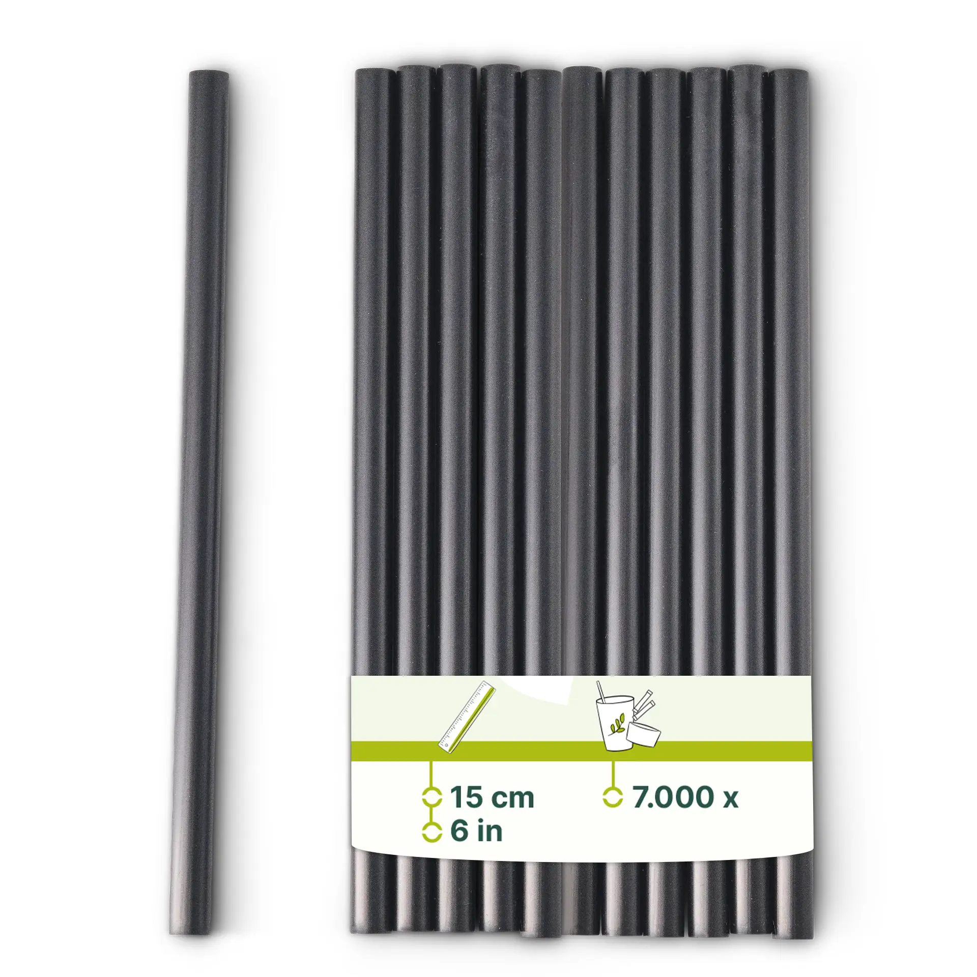 Cocktail Strohhalme 15 cm, Ø 0,7 cm, schwarz, wiederverwendbar