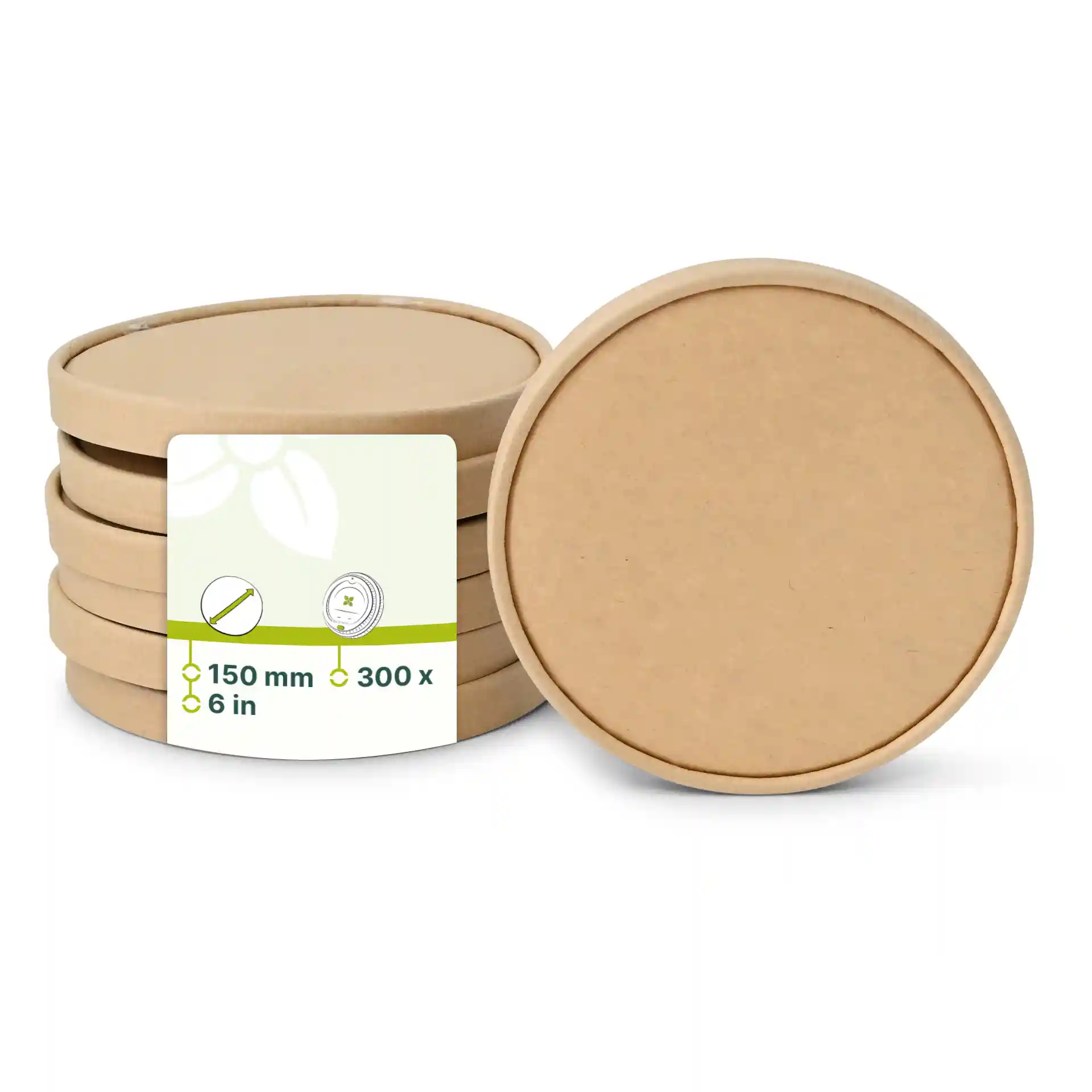 Couvercle en carton kraft brun (revêtement biologique), Ø 150 mm