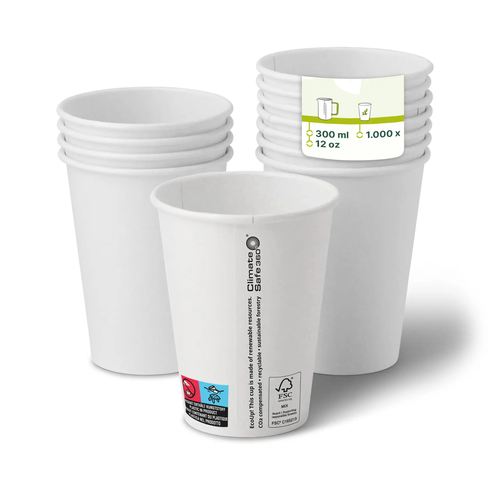 Gobelet en carton (revêtu de PE) 30 cl / 12 oz, Ø 90 mm, blanc con10016-01-0-pappbecher-beschichtet-300-ml-12-oz-90-mm-weiss