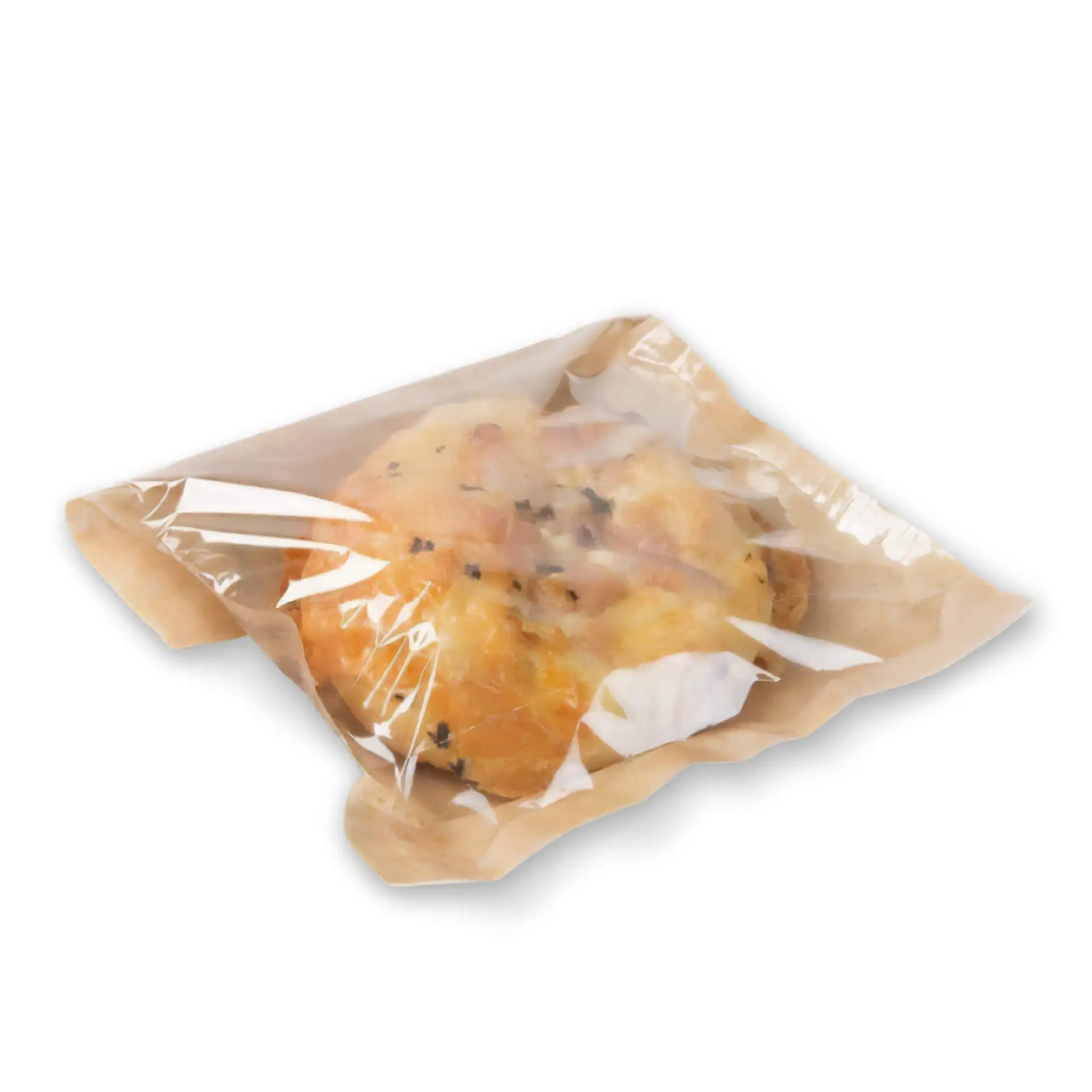 Snacktaschen bedrucken, 17,5 x 20 cm, braun, mit Folienfenster & Klebeverschlus