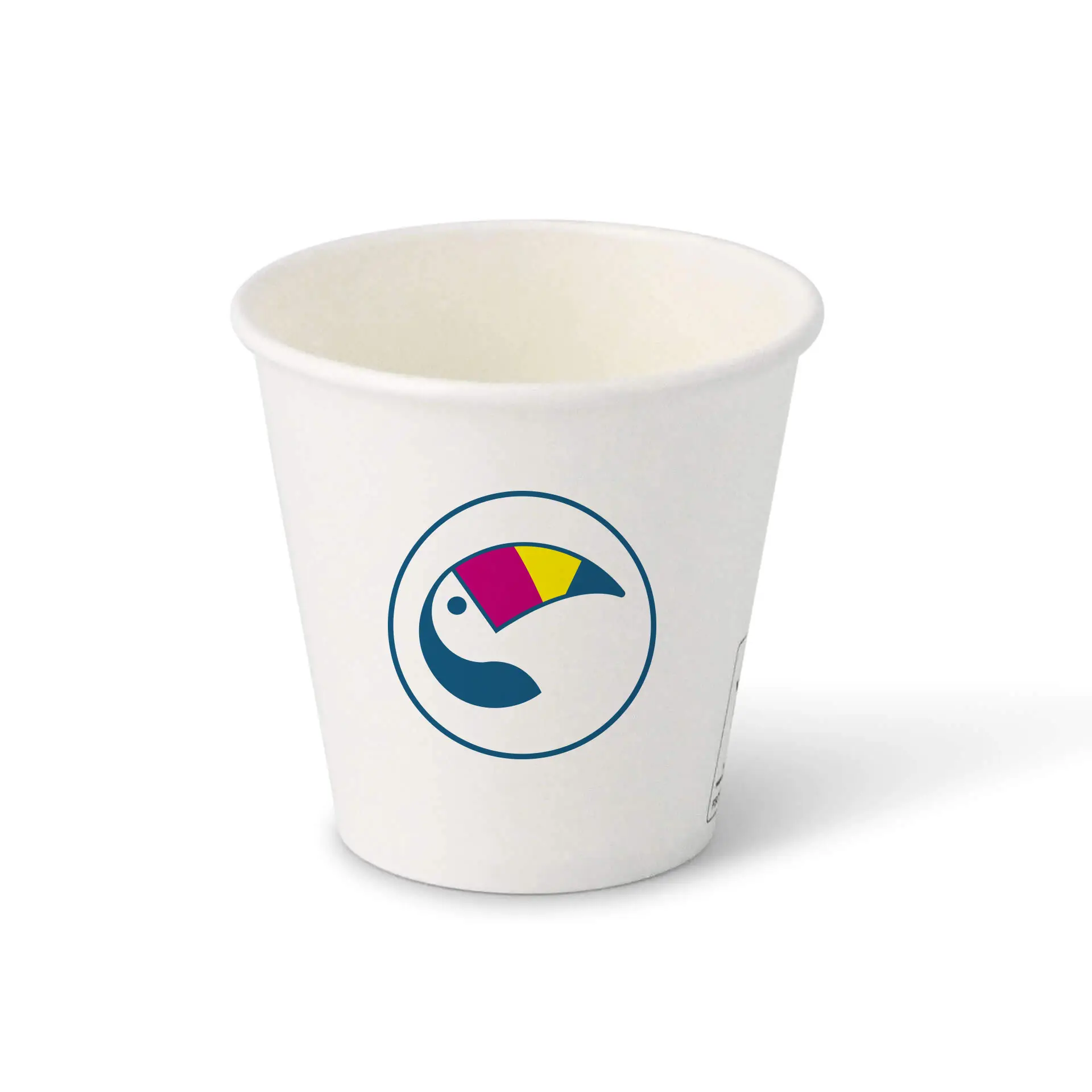 Pappbecher mit Logo (einwandig), 150 ml / 6 oz, weiss, PE-beschichtet