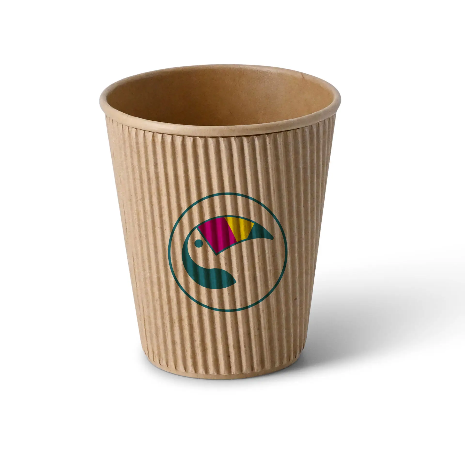 Riffelbecher bedruckt, 250 ml / 10 oz, braun, PLA-beschichtet Riffelbecher bedruckt, 250 ml / 10 oz, braun, PLA-beschichtet
