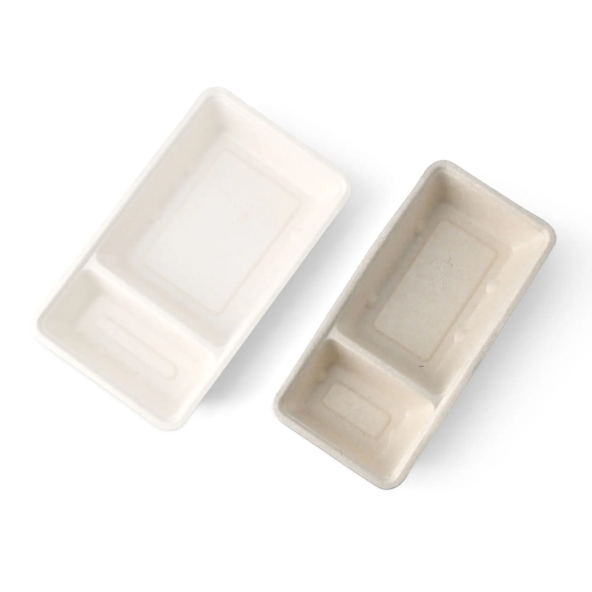 Barquette en bagasse pour frites, 2 compartiments, 9,5 x 20 x 3,5 cm