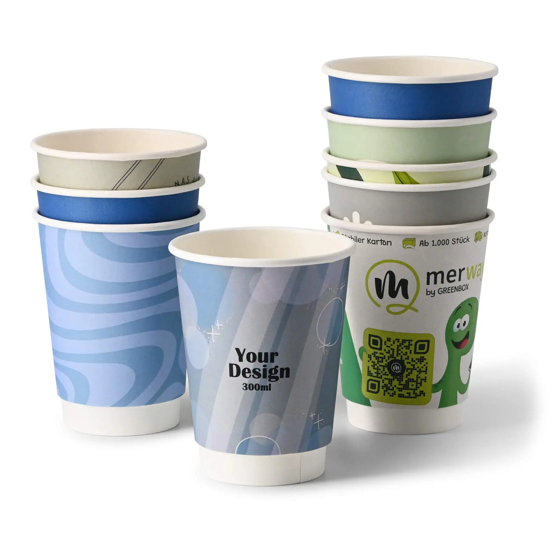 Gobelets personnalisés en carton, double paroi, 300 ml / 12 oz,  blanc, brillant, bio Gobelets personnalisés en carton, double paroi, 300 ml / 12 oz,  blanc, brillant, bio