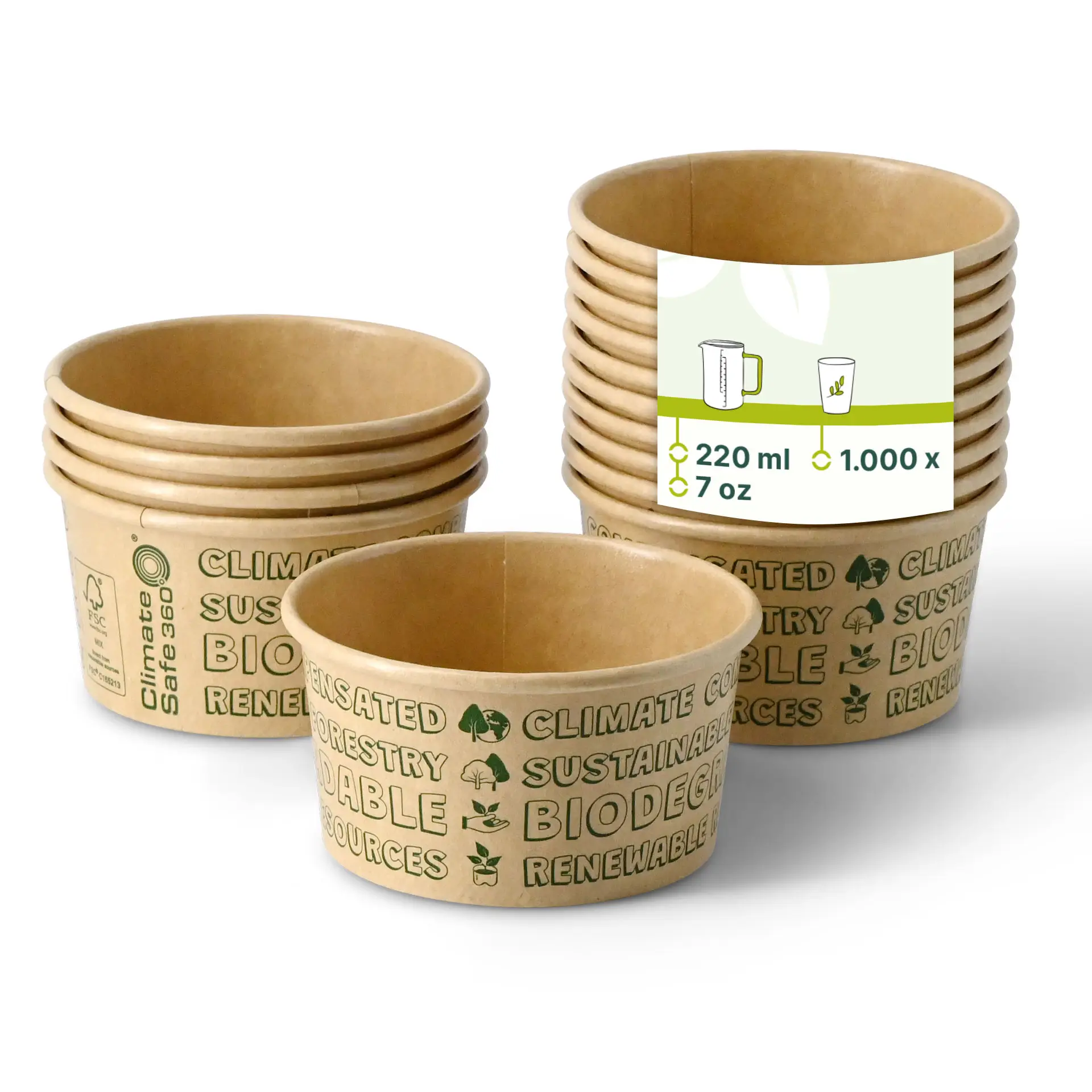 Gobelet en papier pour glace XS, 6 oz, max. 7,5 oz, Ø 92 mm, brun, EcoUp
