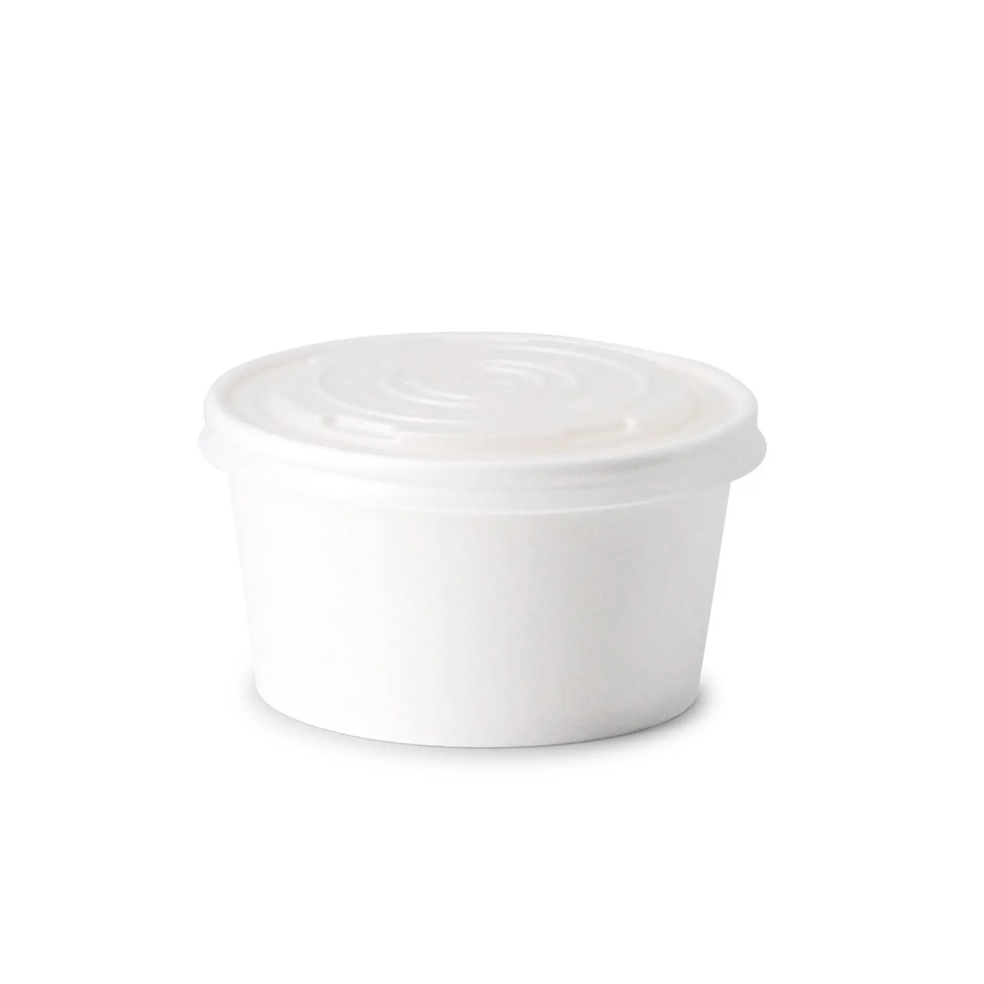 Couvercle plat en CPLA blanc pour pot en carton, Ø 115 mm Couvercle plat en CPLA blanc pour pot en carton, Ø 115 mm