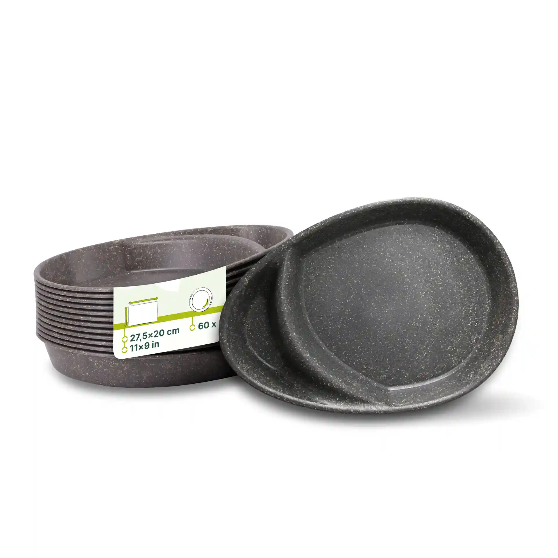 Assiette repas réutilisable « merways Plate » poivre / gris 27,5 x 20 x 3,5 cm, 2 compartiments, ovale