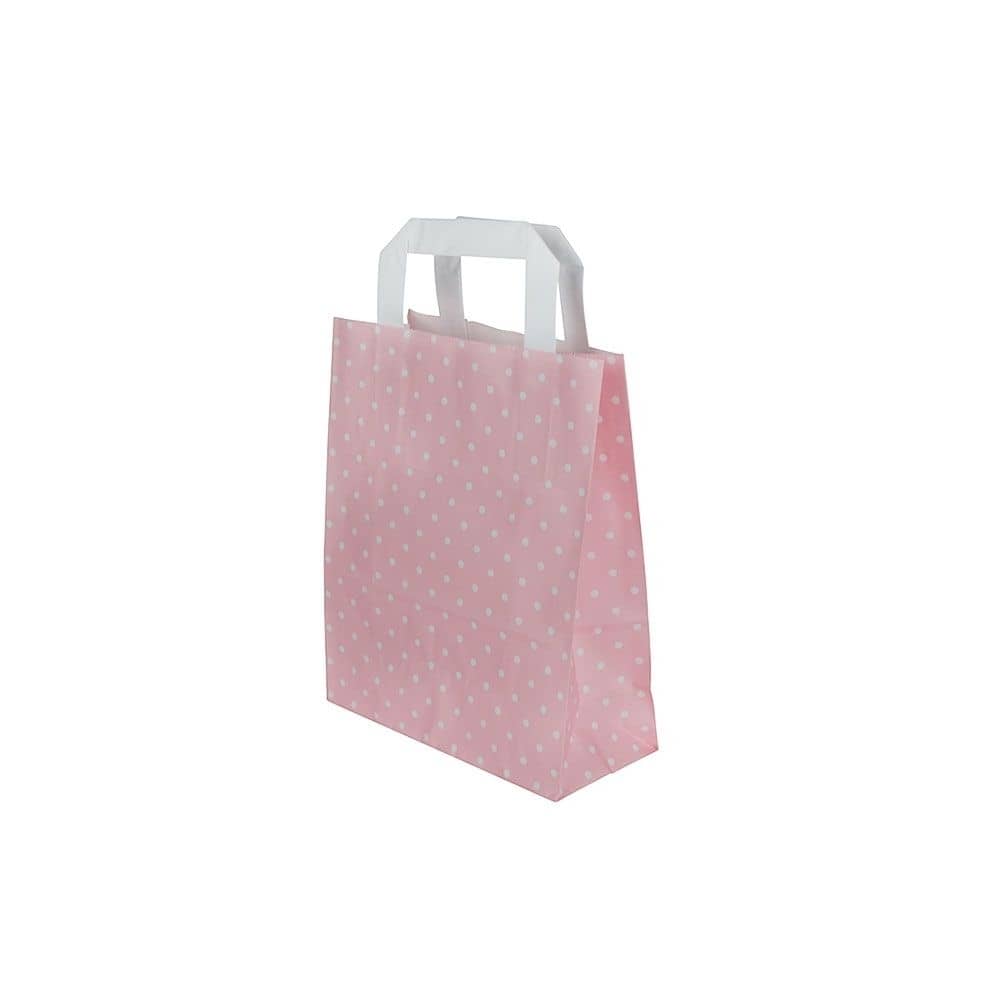 Kraftpapier-Tragetaschen S, 18 x 8 x 22 cm, rosa weiß gepunktet