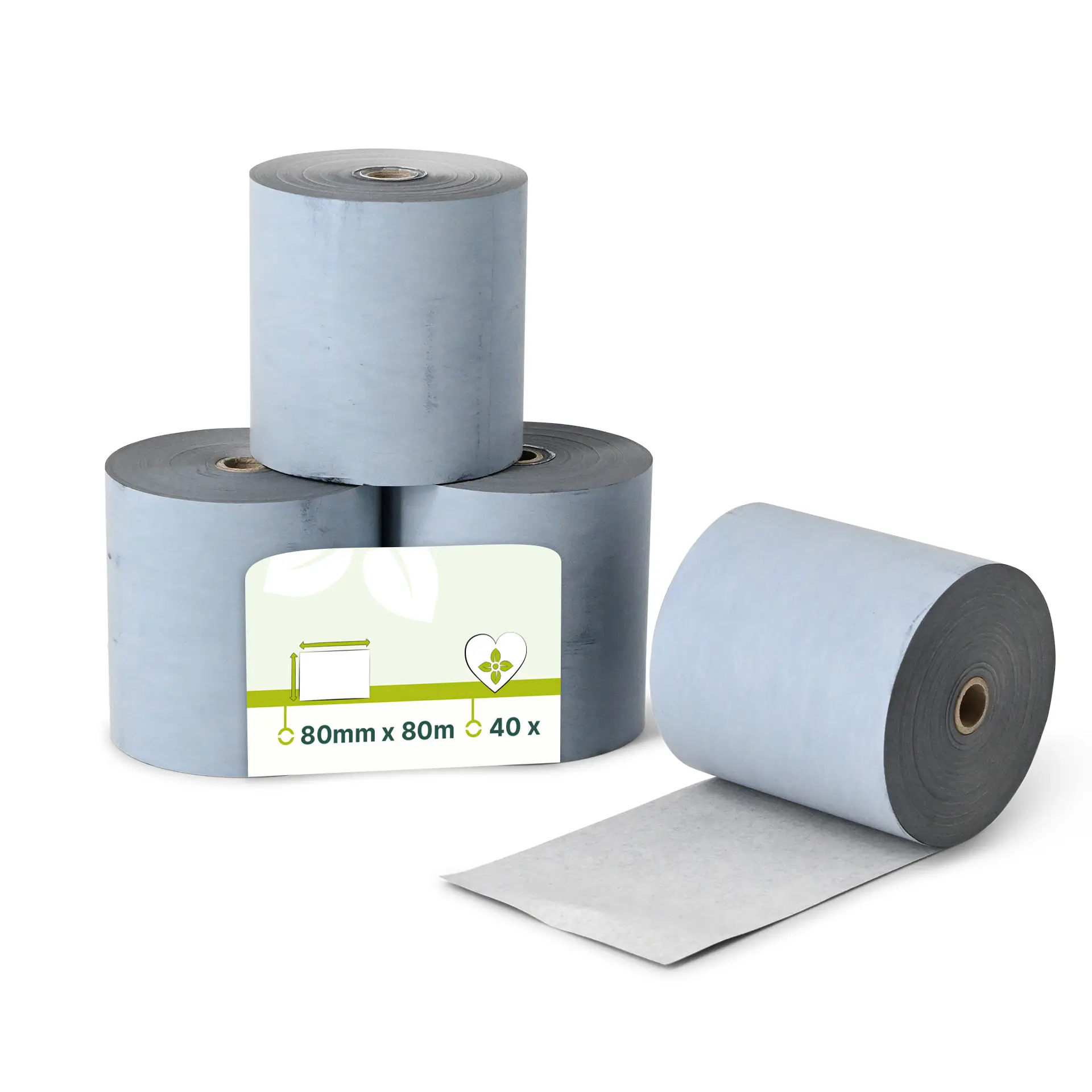 Kassenrollen aus recyceltem Thermopapier 80 mm x 80 m, Ø 80 mm, unbedruckt