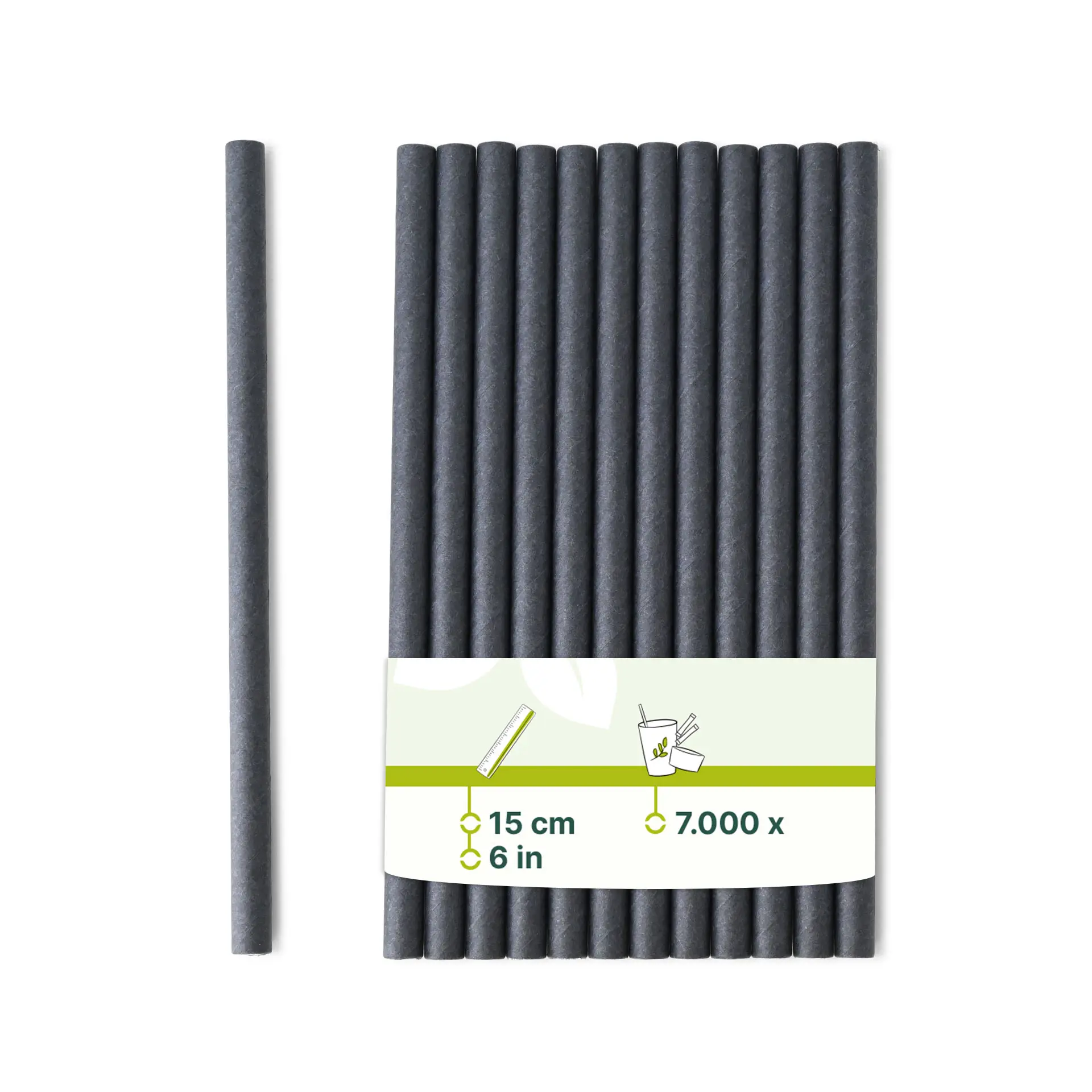 Papier-Cocktail-Trinkhalme 15 cm, Ø 0,7 cm, schwarz Papier-Cocktail-Trinkhalme 15 cm, Ø 0,7 cm, schwarz