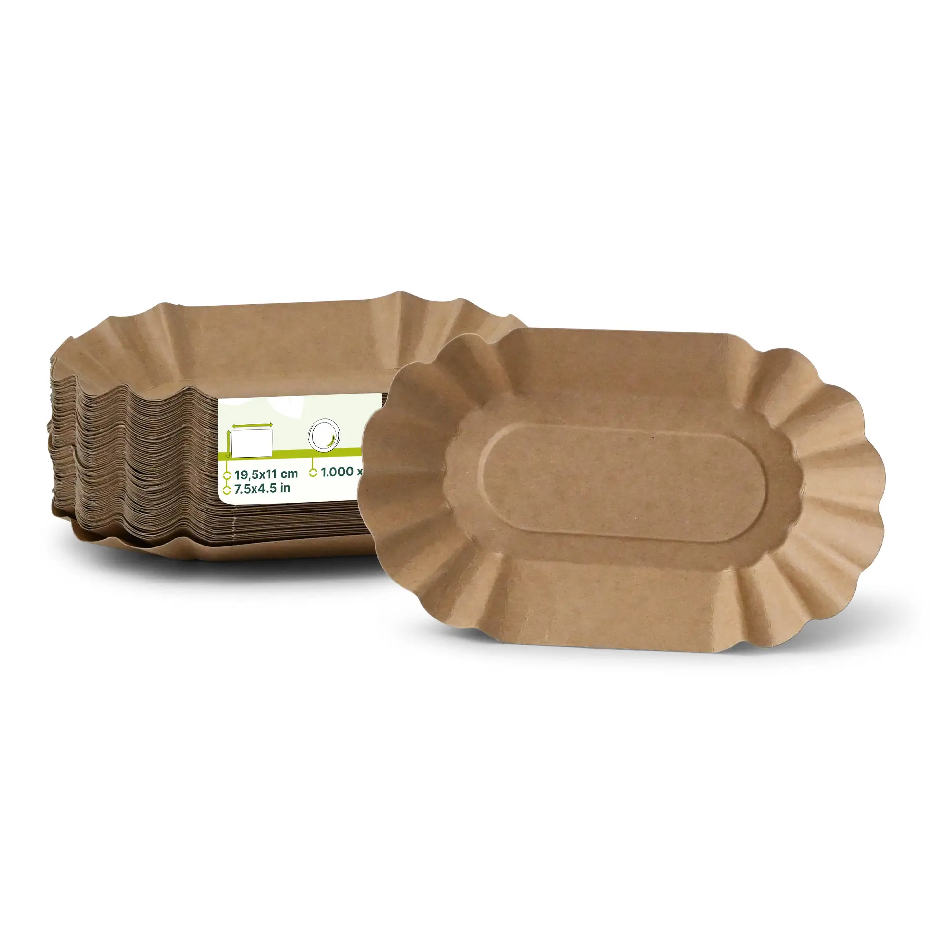 Pappschalen 19,5 x 11 x 3,2 cm, braun, oval Pappschalen 19,5 x 11 x 3,2 cm, braun, oval