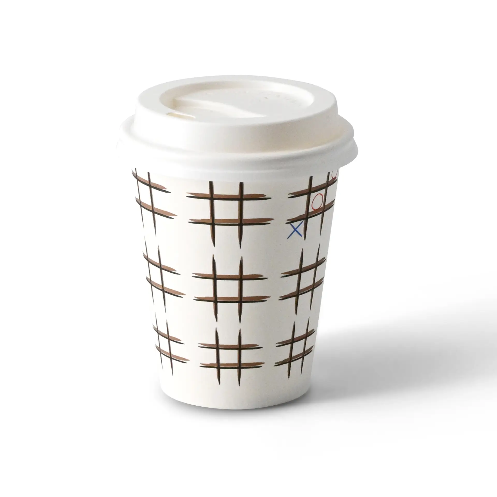 Pappbecher bedruckt "Tic Tac Toe" (beschichtet) 200 ml / 8 oz, Ø 80 mm, weiss