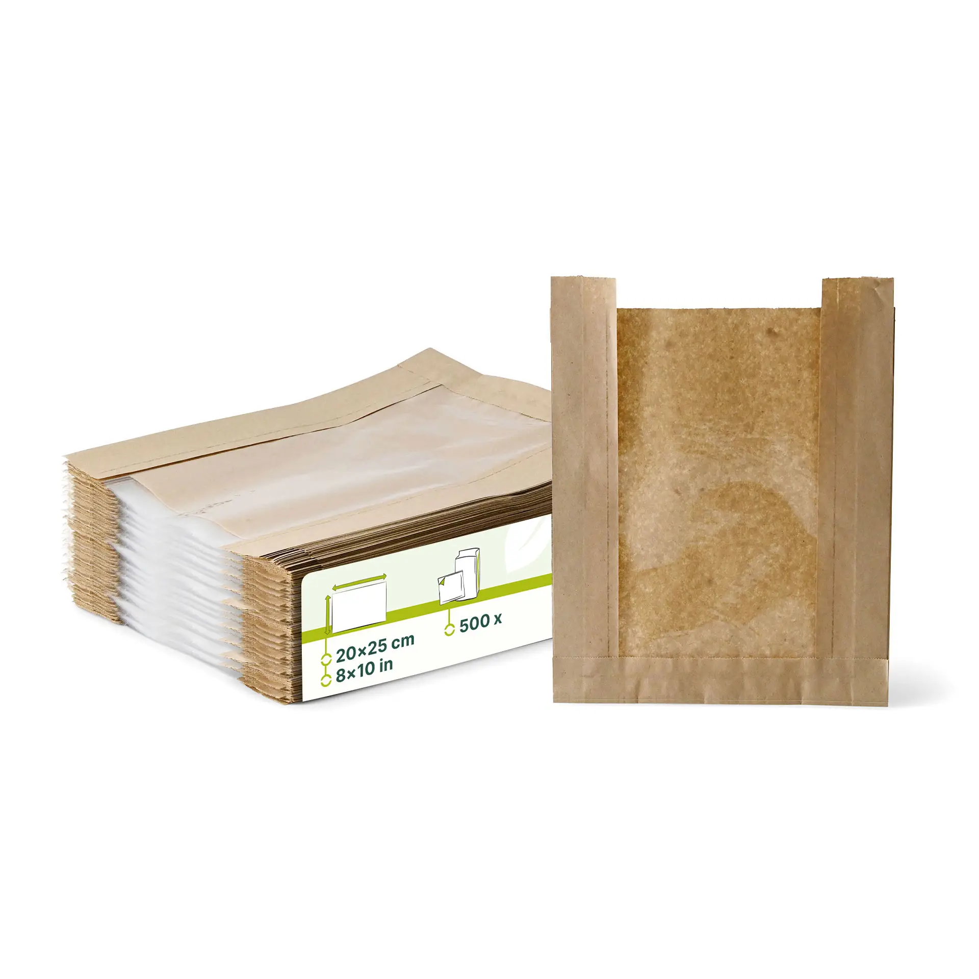 Bäckertüten aus Papier mit Fenster S, 20 x 5 x 25 cm, braun