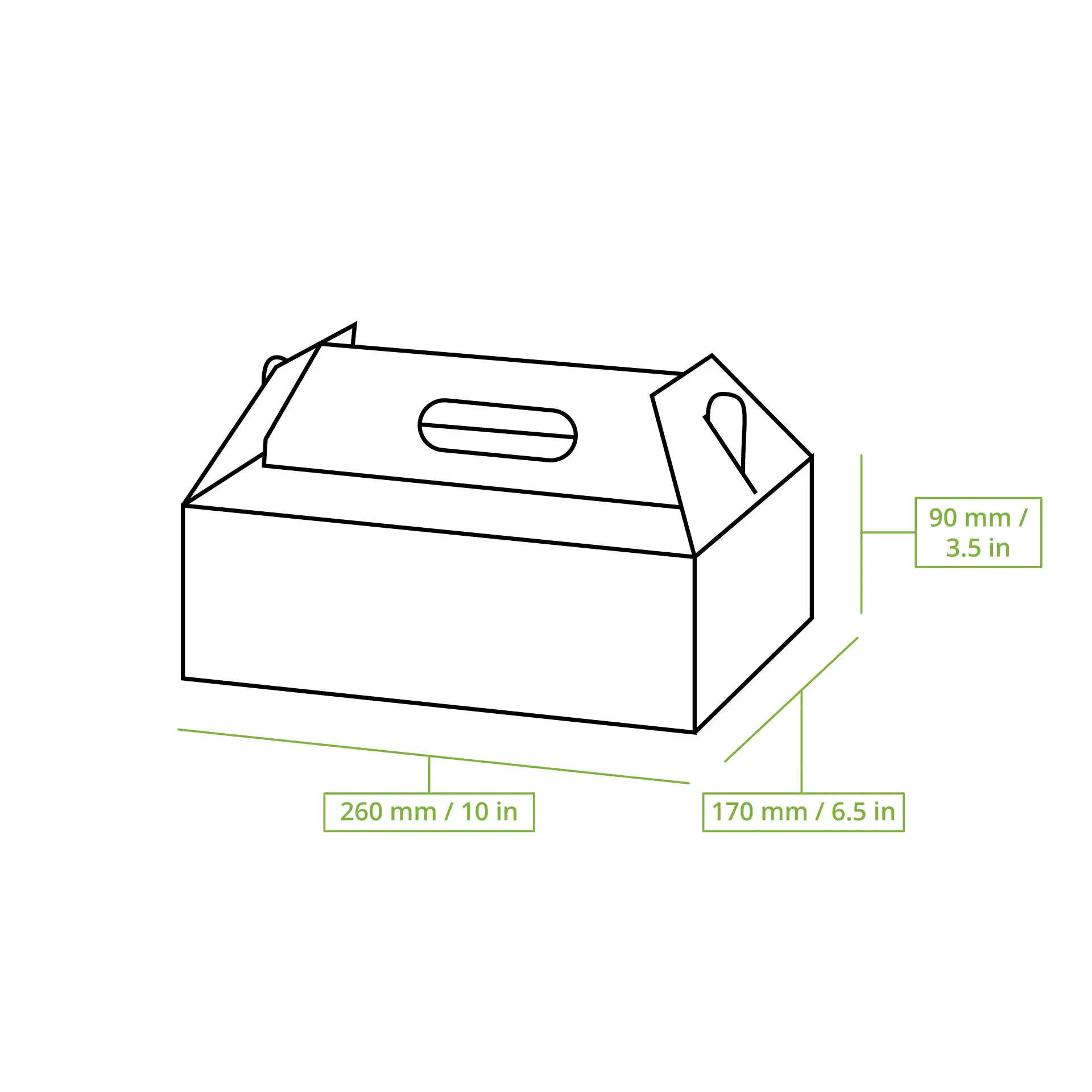 Kuchenbox aus Pappe mit Griff L, 26 x 17 x 9 cm, weiss, faltbar