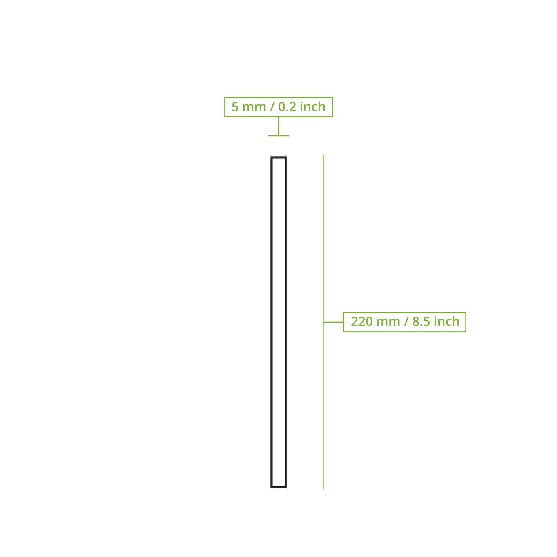 Straw flexible en papier biodégradable noir, 22 cm de long et 0,5 cm de large ; avec marquages pour les dimensions.