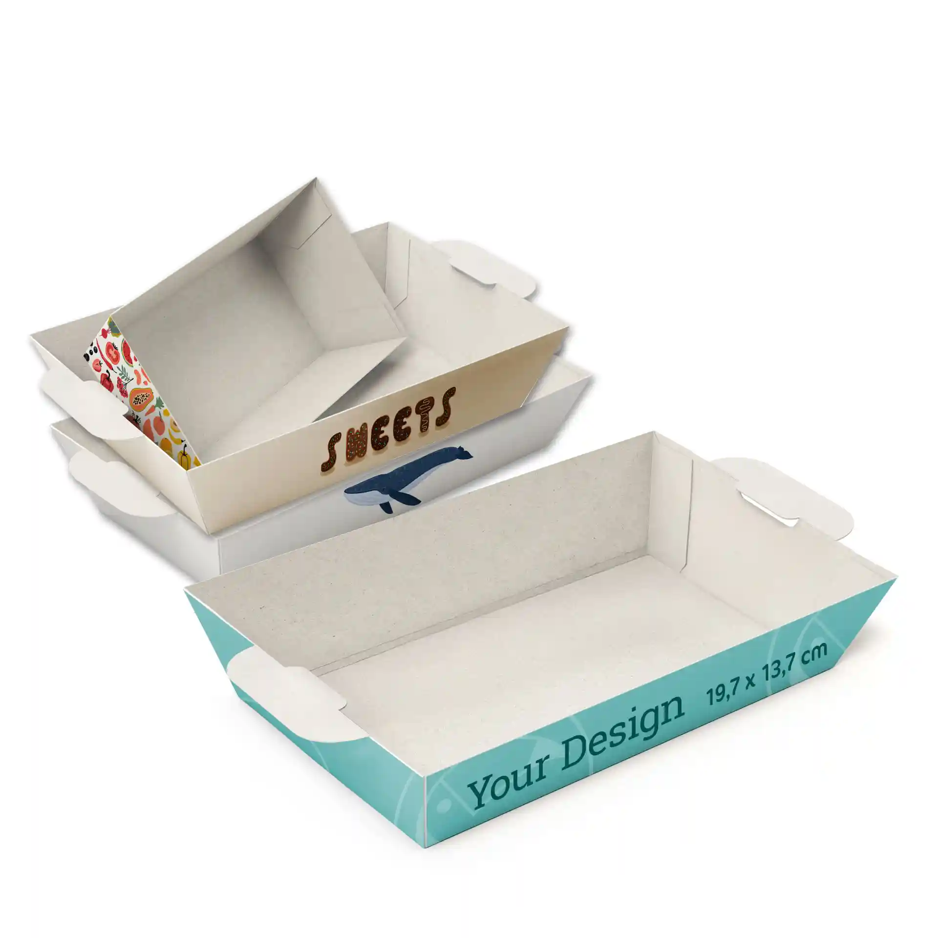 Barquettes à snacks personnalisées, 19,7 x 13,7 cm, blanches, rectangulaires