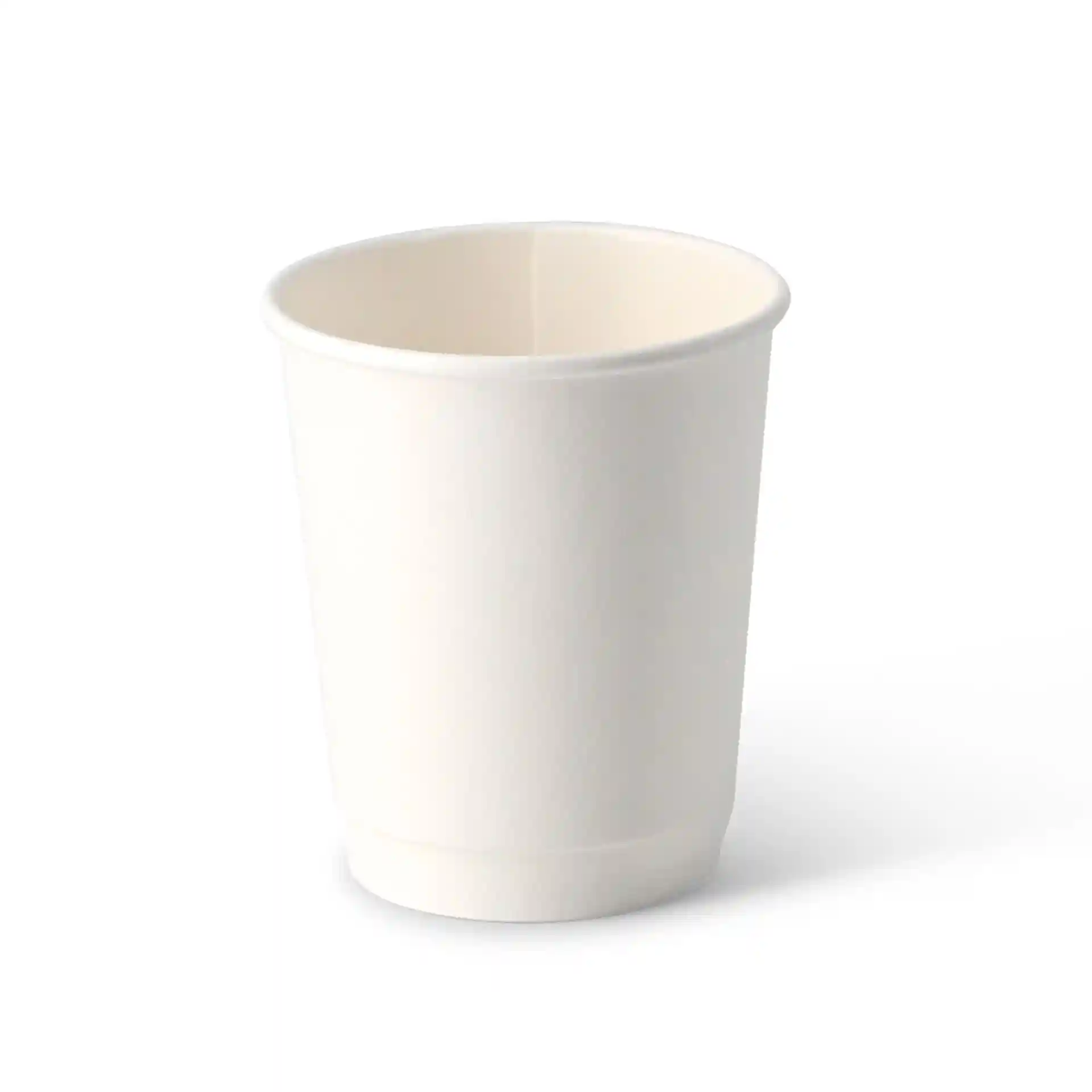 Bicchiere in cartone bianco a doppia parete, forma rotonda, capacità di 8 oz e altezza di 94 mm.