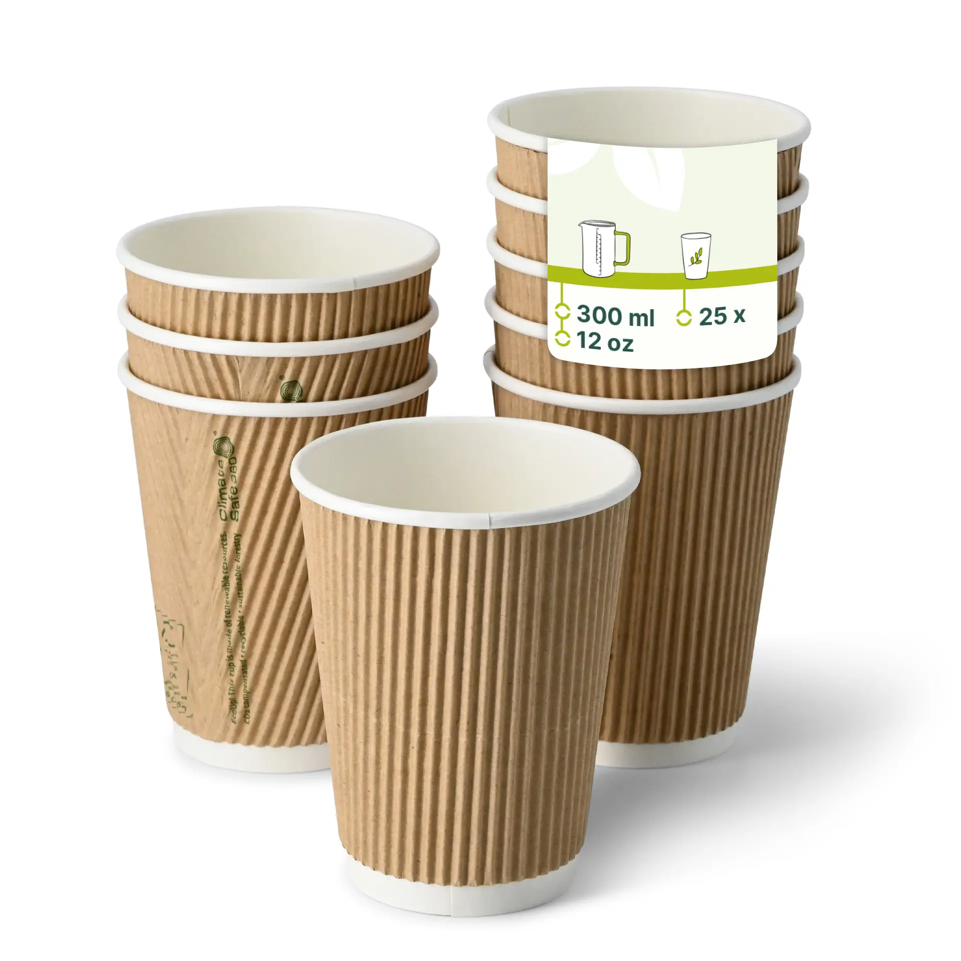 Riffelbecher / Coffee to go Becher 300 ml / 12 oz, Ø 90 mm, braun, innen weiss dhd049421-riffelbecher-coffee-to-go-becher-300-ml-12-oz-90-mm-braun-innen-weiss