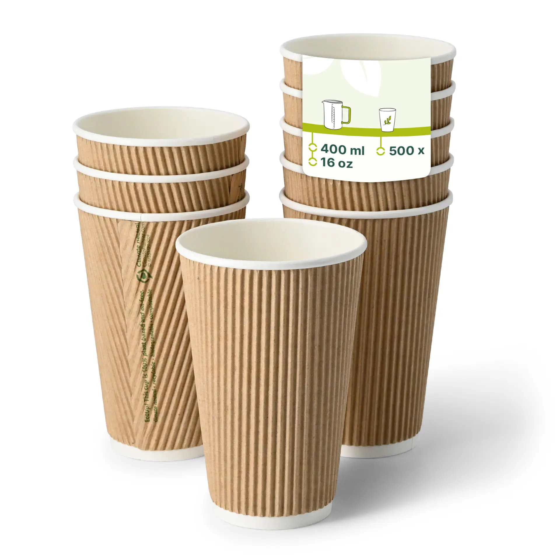 Gobelet en carton ondulé 40 cl / 16 oz, Ø 90 mm, brun
