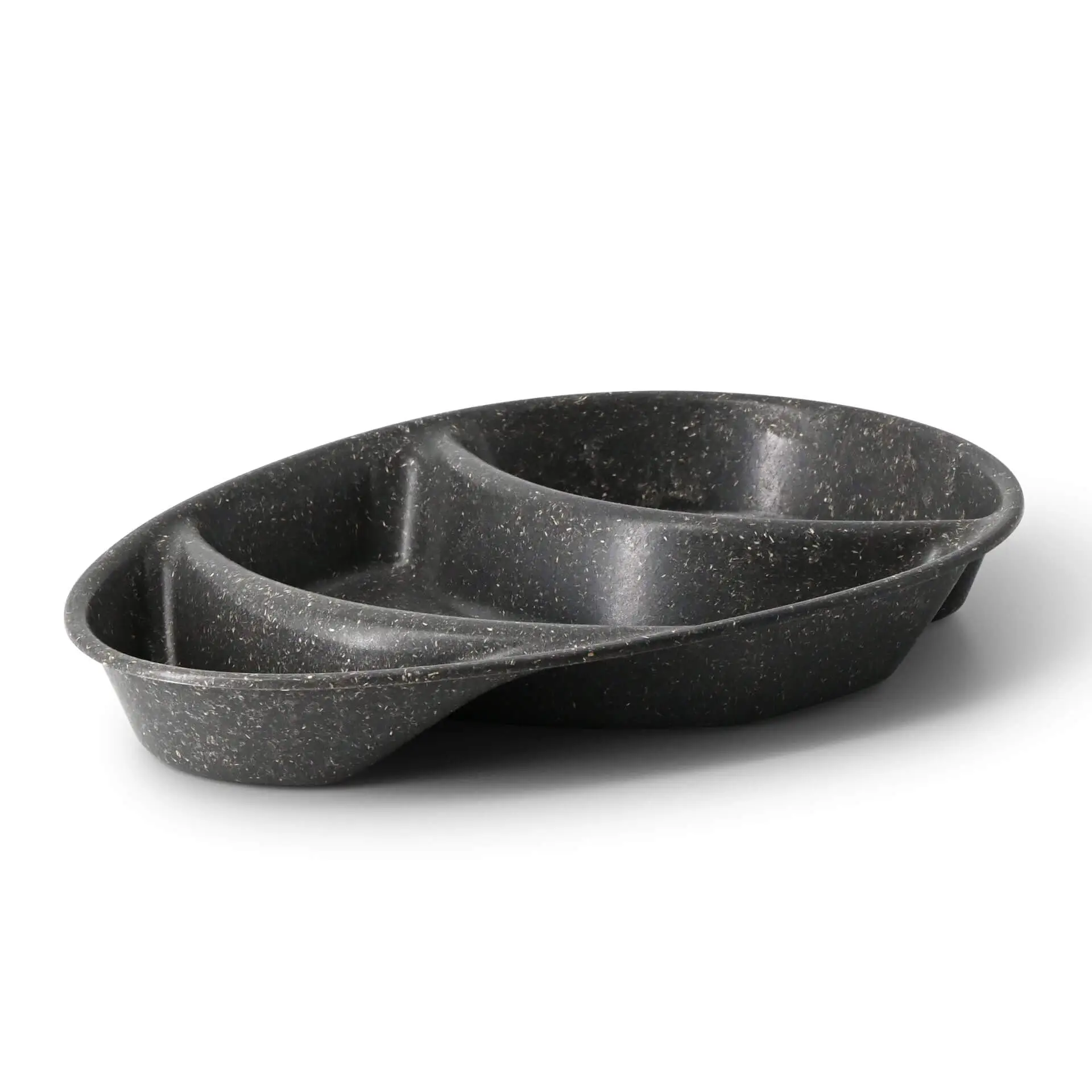 Assiette repas réutilisable « merways Plate » poivre / gris 27,5 x 20 x 3,5 cm, 3 compartiments, ovale dfc008381-mehrweg-menue-teller-merways-plate-275-x-20-x-35-cm-3-kammern-tropfenfoermig-pfeffer-grau-1