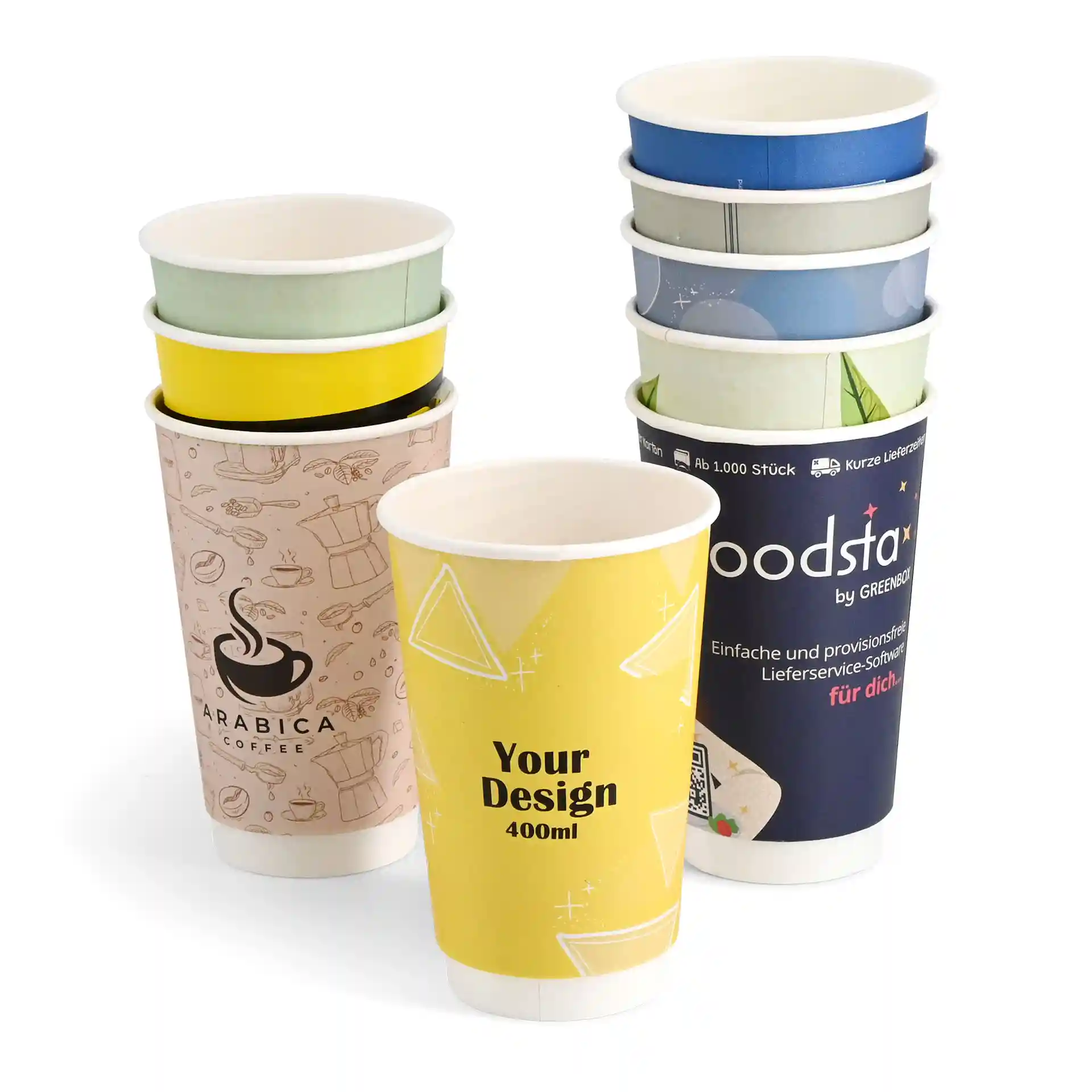 Pappbecher bedrucken (doppelwandig) 400 ml / 16 oz, doppelwandig, weiss, matt, PE-beschichtet