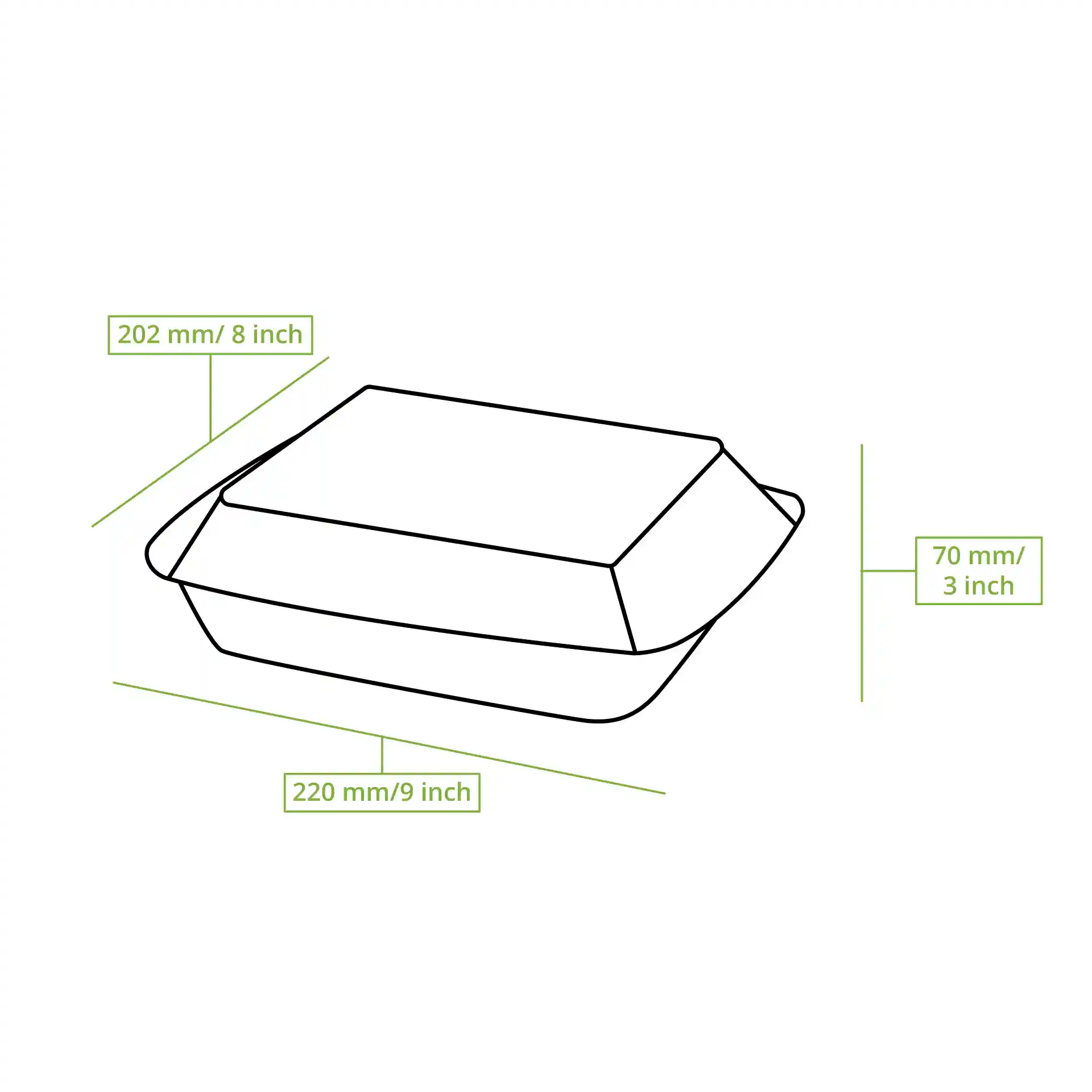 Take-away Boxen aus Zuckerrohr 22 x 18,5 x 7 cm, rechteckig