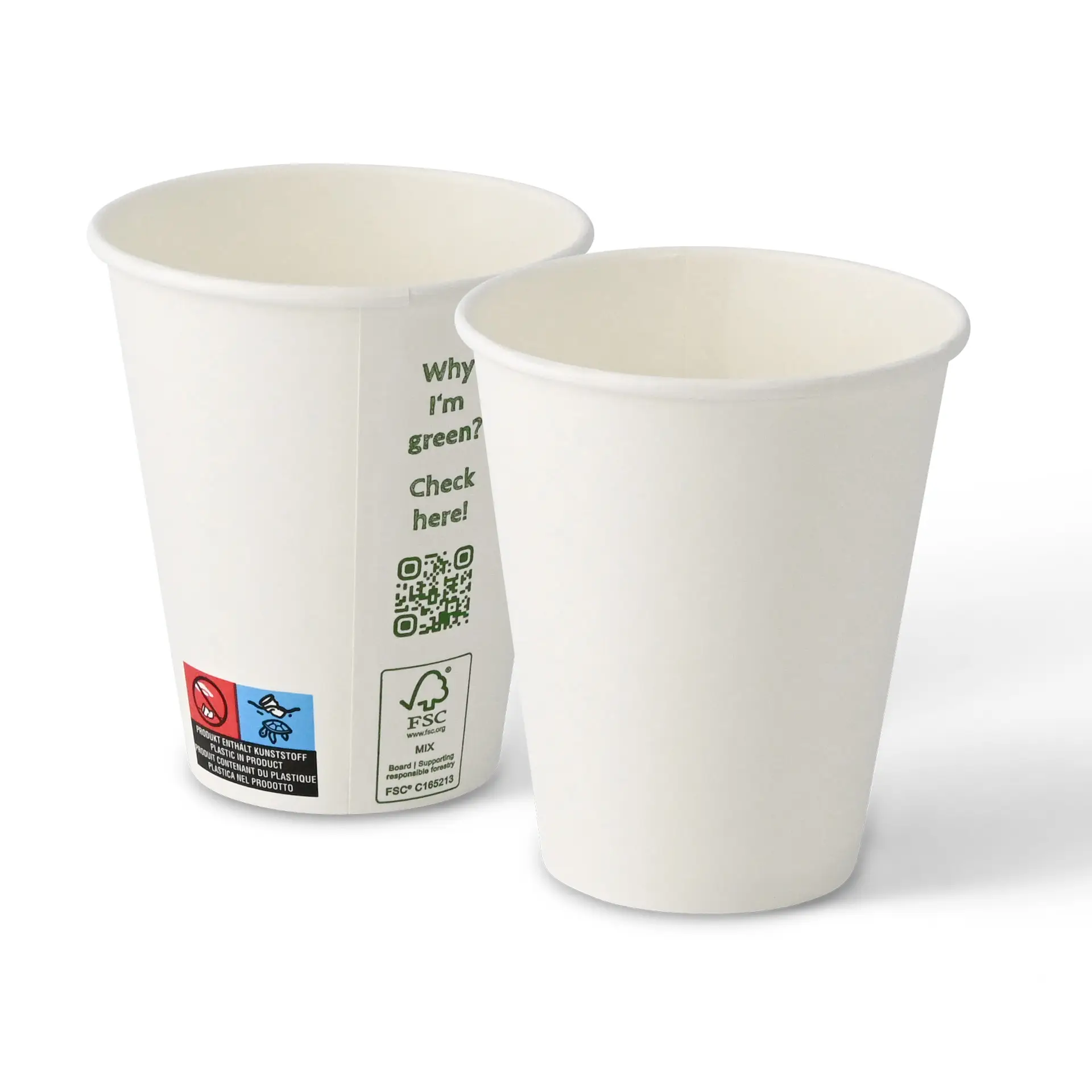 Gobelet en carton 250 ml / 10 oz, Ø 90 mm, simple paroi, blanc, revêtu de PLA