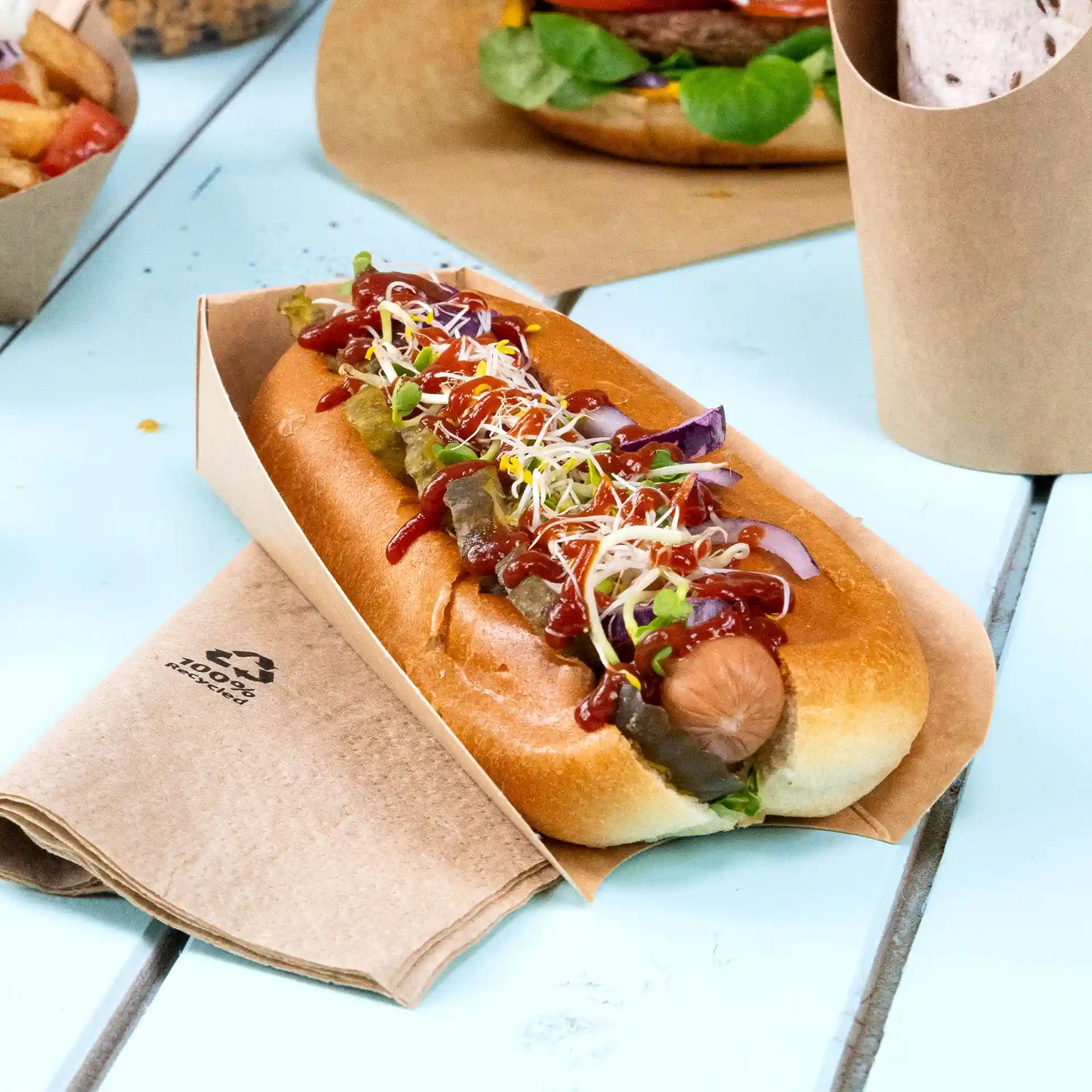 Emballage hot-dog 18 x 5 cm, brun, pliable