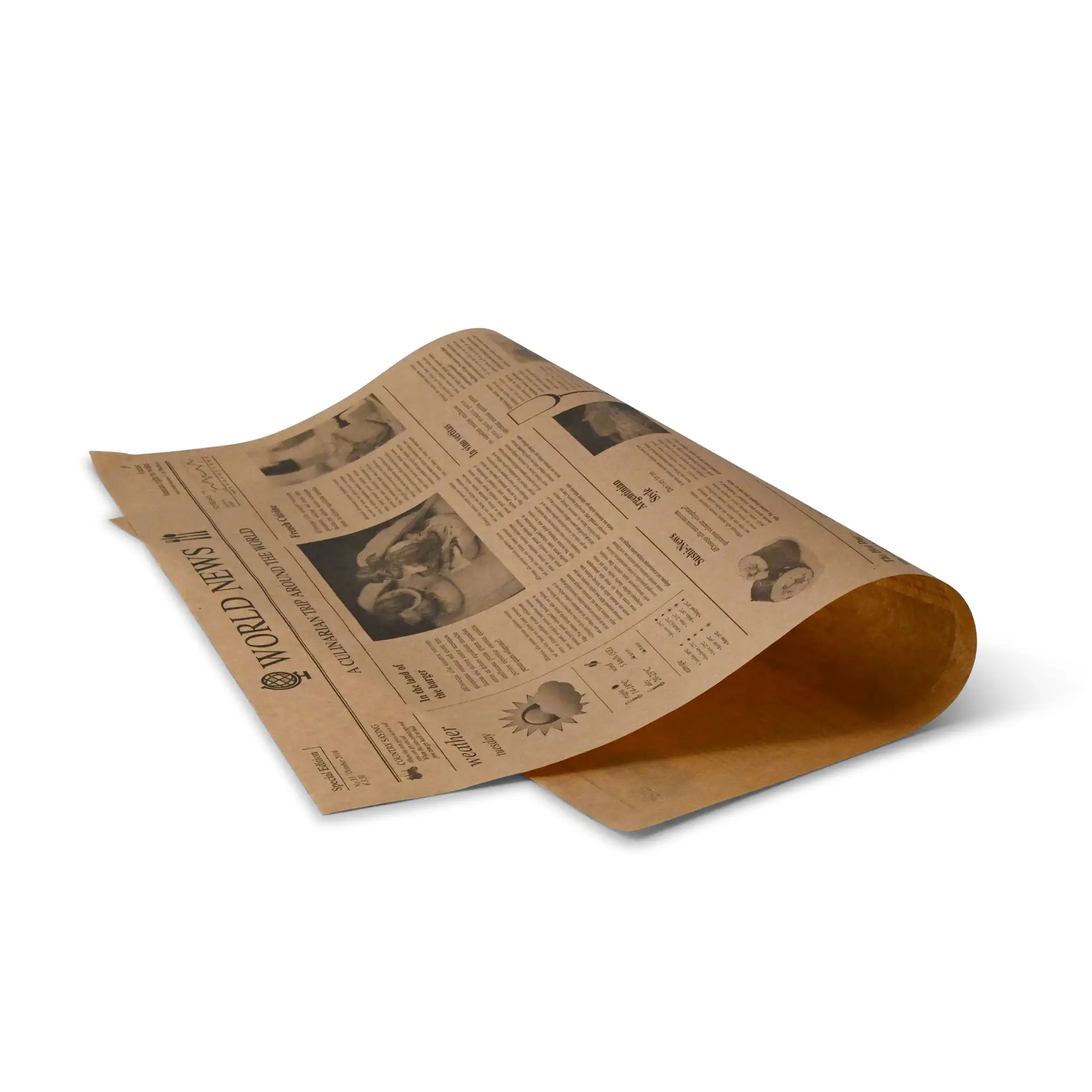Papier alimentaire ingraissable, impression journal, 50 x 37,5 cm