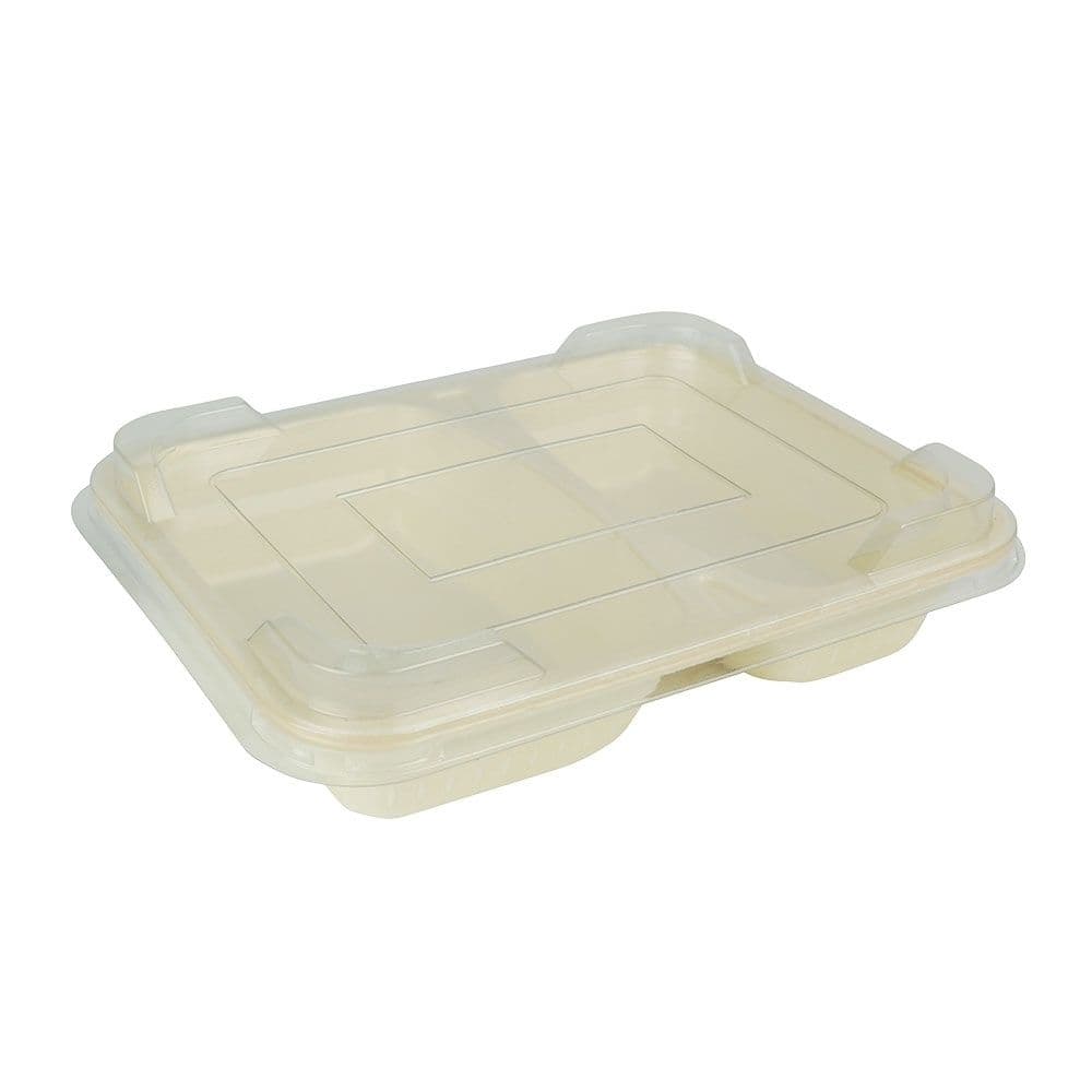 Zellulose-Menü-Schalen 1.200 ml, 25 x 17,7 x 4,5 cm, 2 Kammern, natur, biobeschichtet