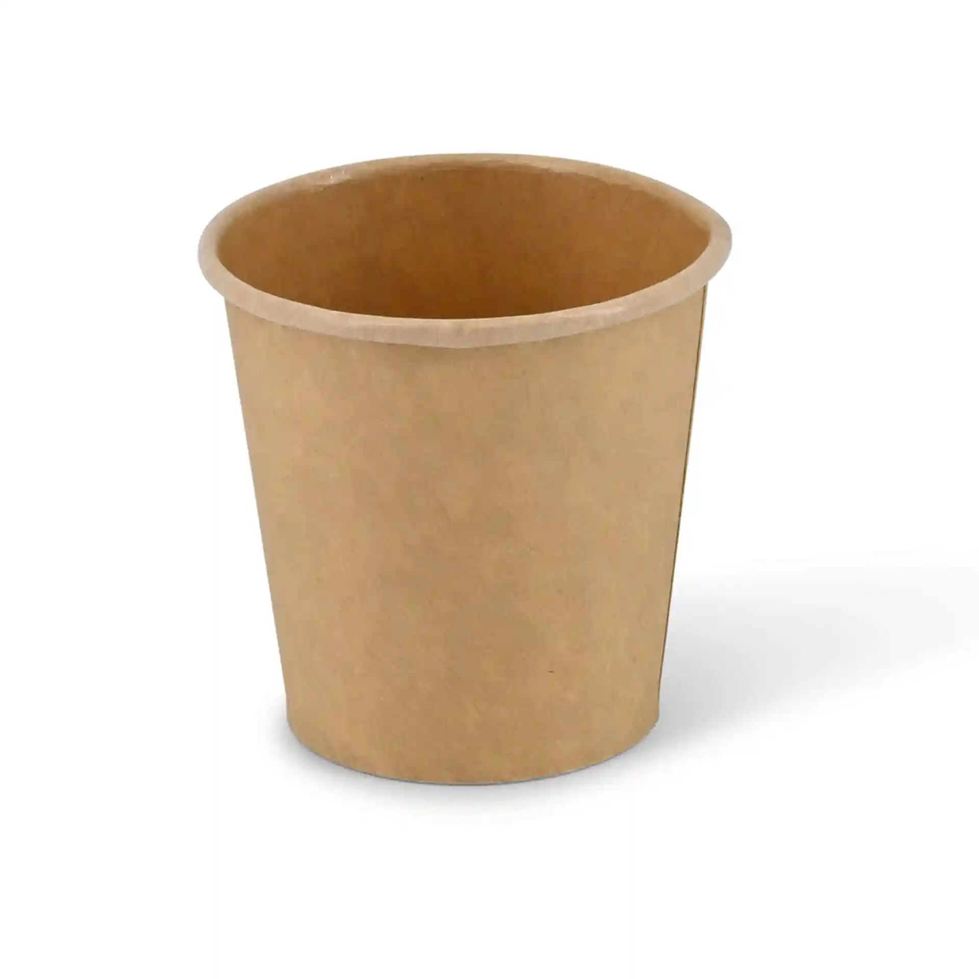 Cup in carta marrone con un'altezza di 60 mm e un diametro di 62 mm, con rivestimento ecologico.