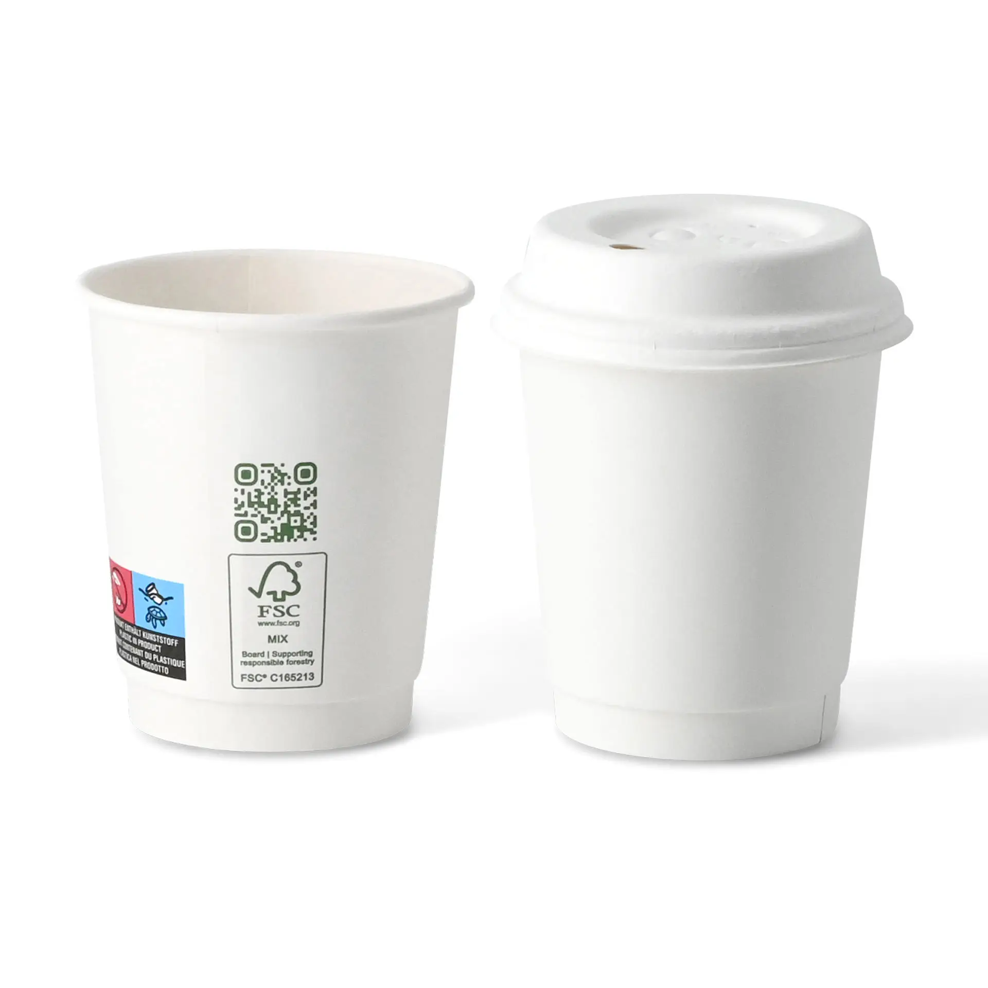 Kaffee to go Becher, 200 ml / 8 oz, Ø 80 mm, doppelwandig, weiss, PLA-beschichtet