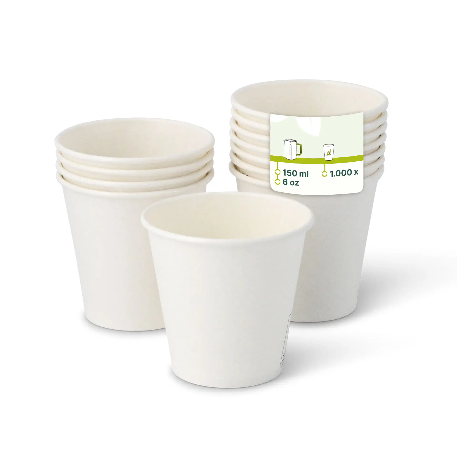 Pappbecher 150 ml / 6 oz, Ø 80 mm, "EcoUp©"- Icons, einwandig, weiss, PLA-beschichtet