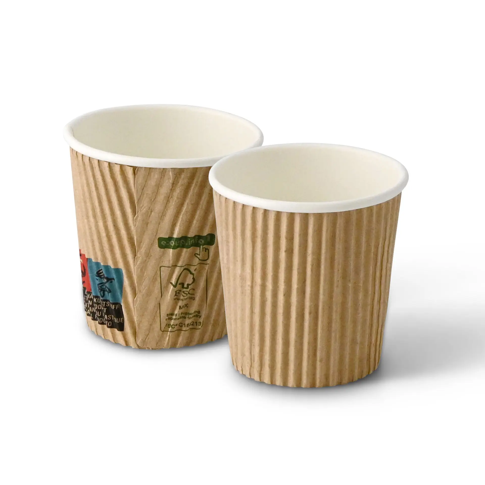 Gobelet en carton ondulé  100 ml / 4 oz, Ø 62 mm, brun / intérieur blanc, revêtement PLA