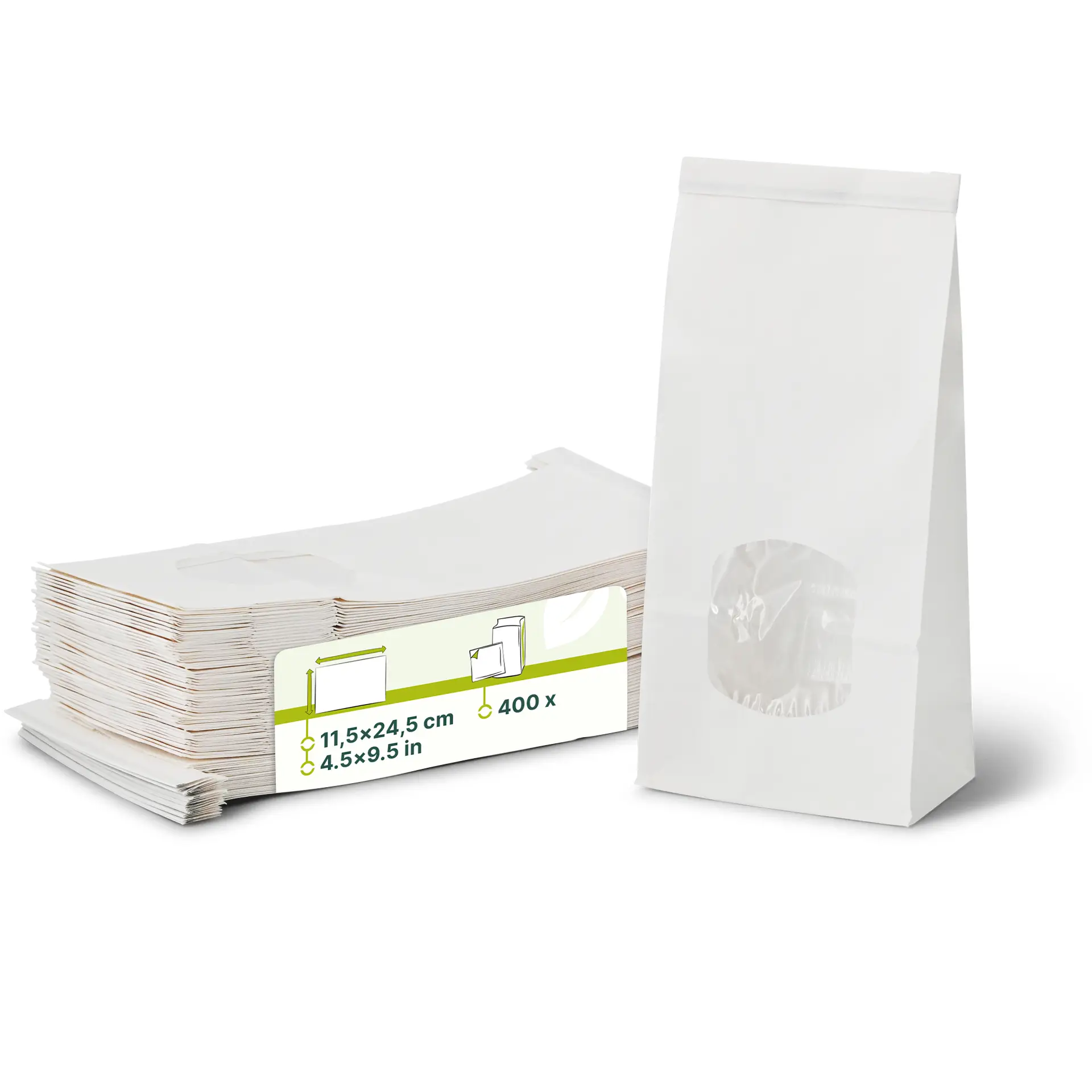 Sac SOS kraft blanc M, fenêtre PP et fermeture, 11,5 x 7 x 24,5 cm dre02710-blockbeutel-m-fenster-m-115-x-7-x-245-cm-pp-folie-weiss-clipband-kraftpapier