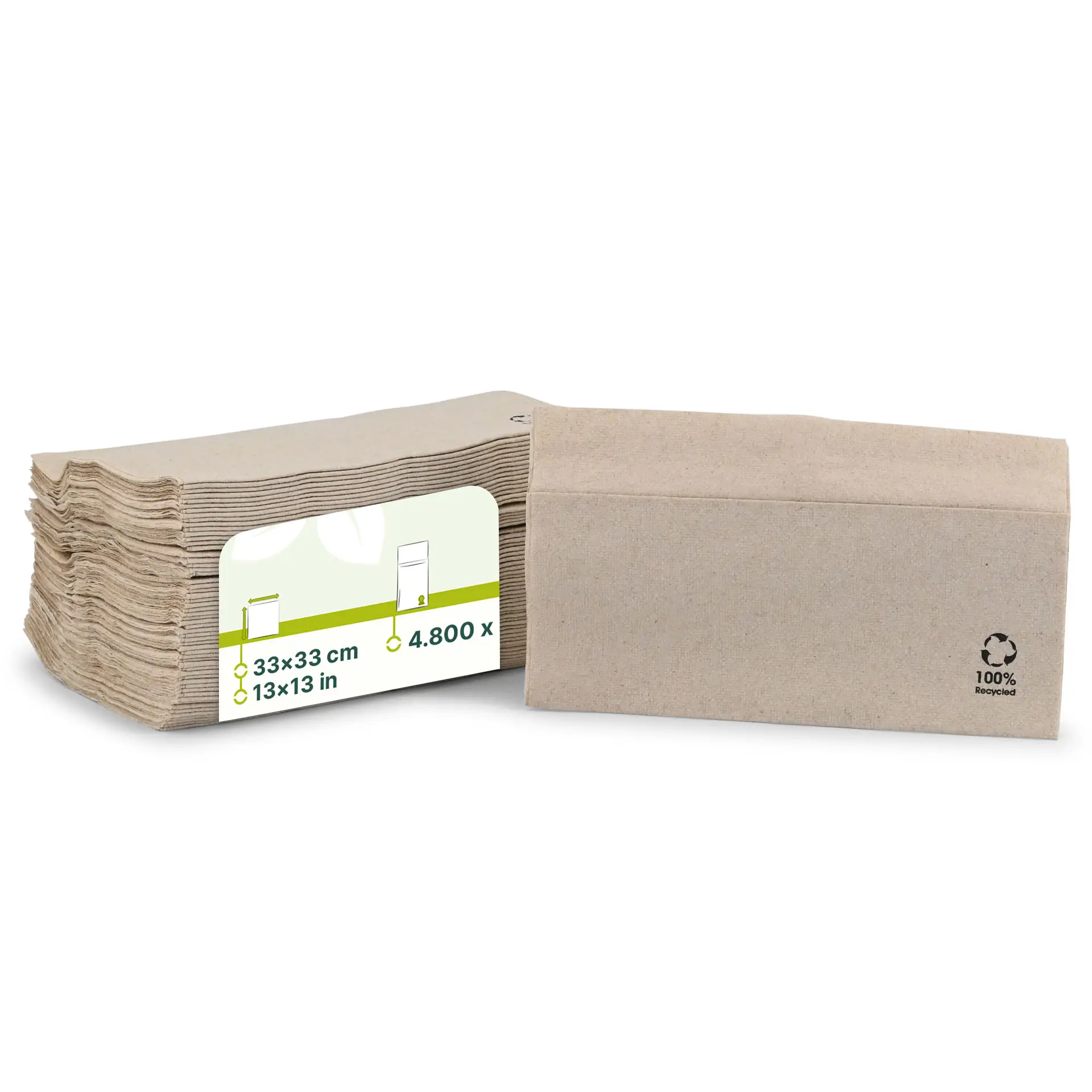 Servietten aus recyceltem Papier 33 x 33 cm, 1-lagig, 1/8 Falz, ungebleicht Servietten aus recyceltem Papier 33 x 33 cm, 1-lagig, 1/8 Falz, ungebleicht