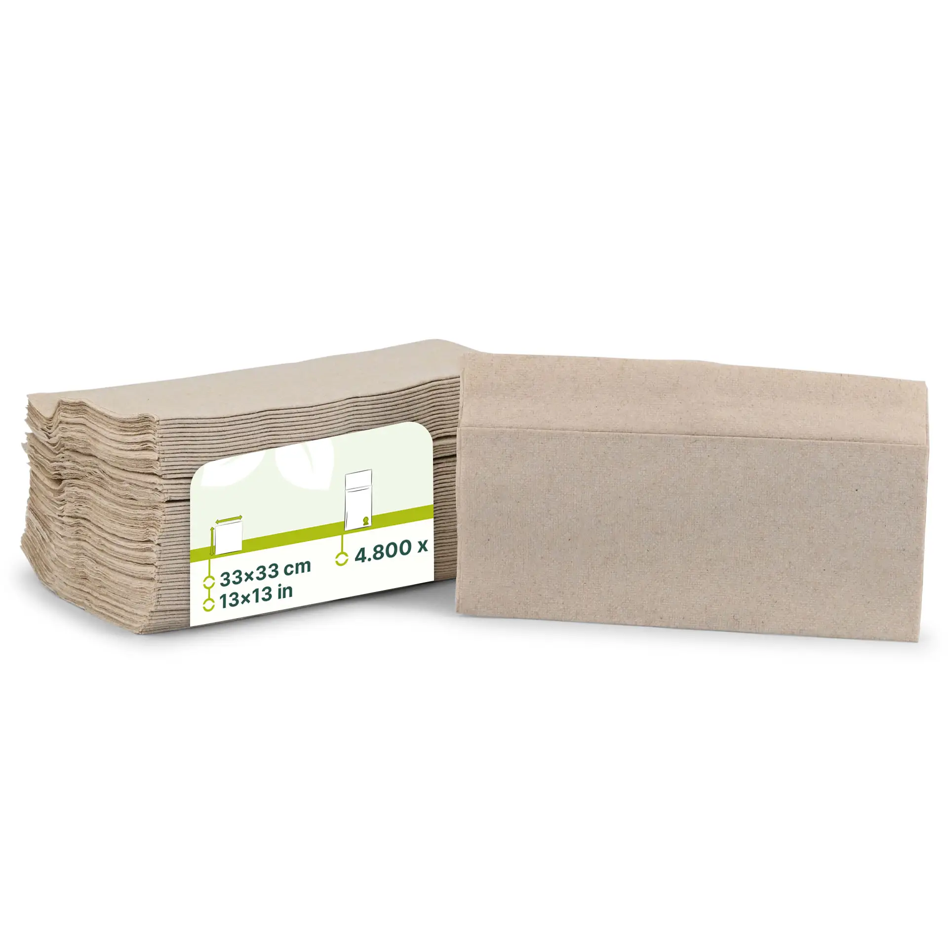 Servietten aus recyceltem Papier 33 x 33 cm, 1-lagig, 1/8 Falz, ungebleicht