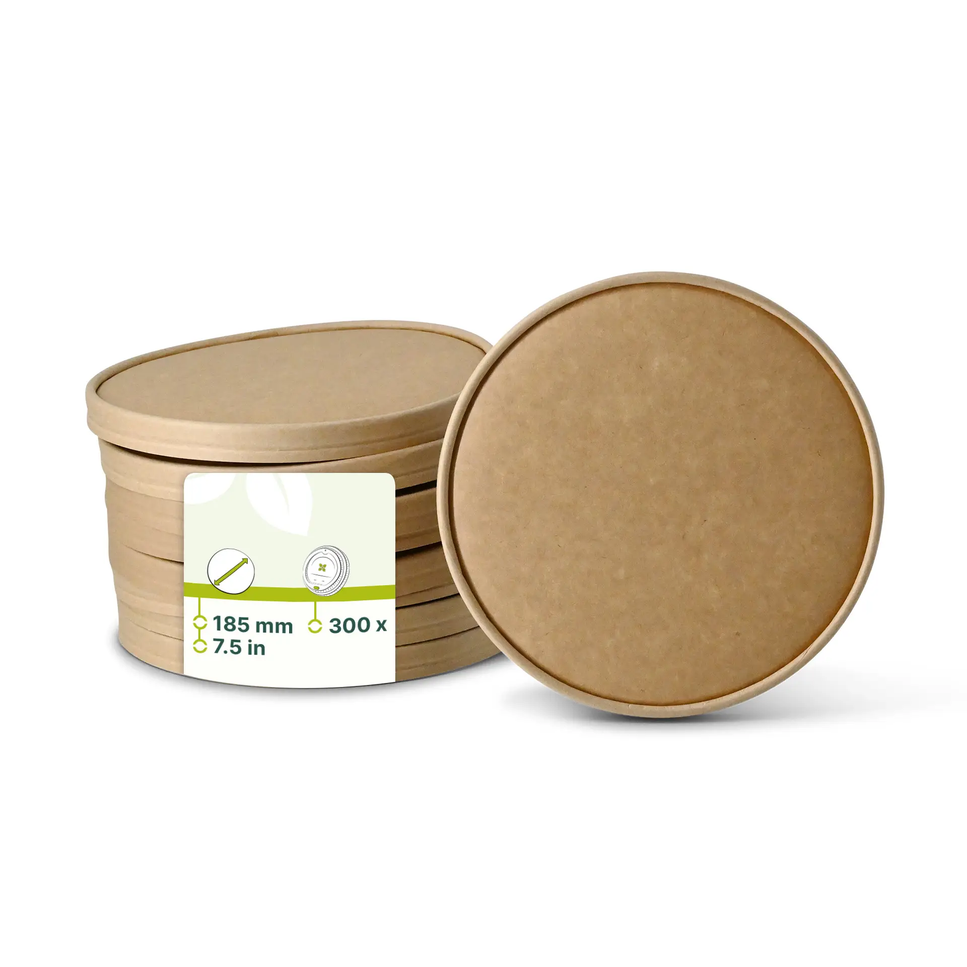 Couvercle en carton kraft brun, revêtement PLA, Ø 185 mm