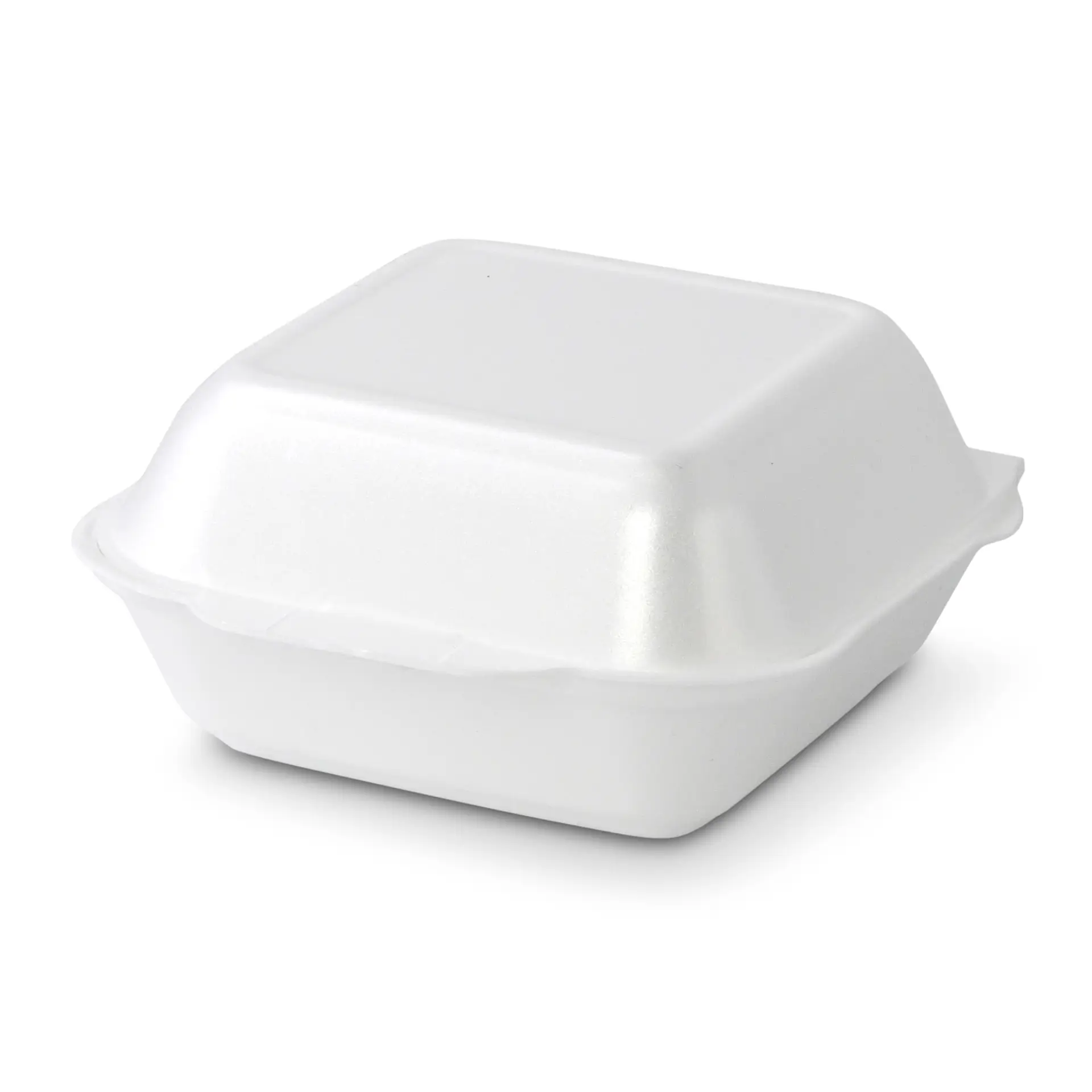 Conteneur alimentaire blanc en forme carrée avec un couvercle, idéal pour les plats à emporter et le stockage des aliments.