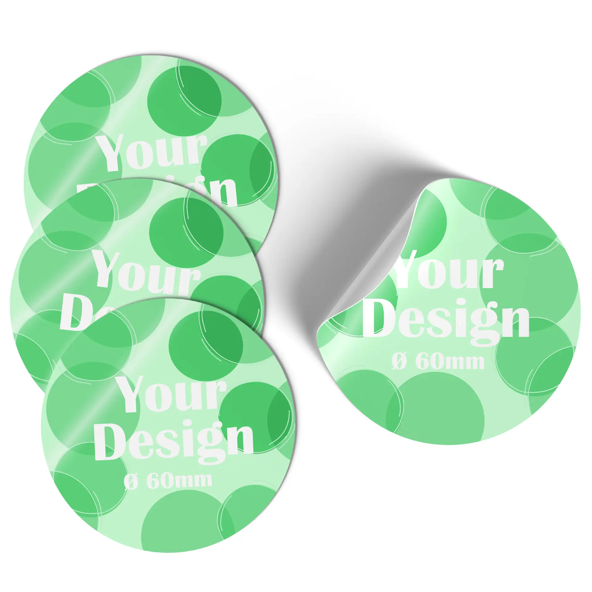 Autocollant circulaire avec un fond dégradé bleu et un design graphique ; mesure environ 6 cm de diamètre.