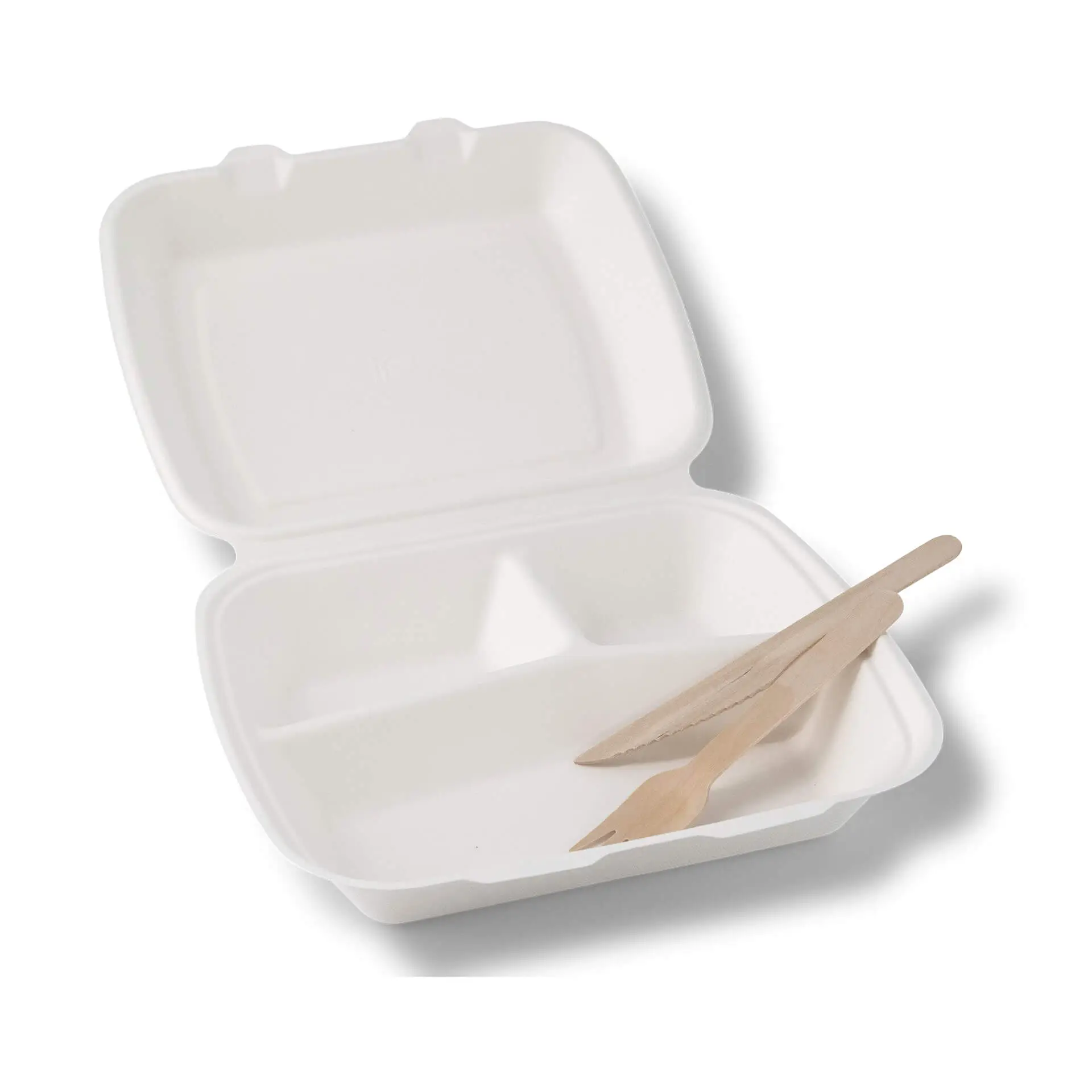 Menüboxen aus Zuckerrohr 25 x 20 x 7,5 cm, 3 Kammern, HP4/3, rechteckig Menüboxen aus Zuckerrohr 25 x 20 x 7,5 cm, 3 Kammern, HP4/3, rechteckig
