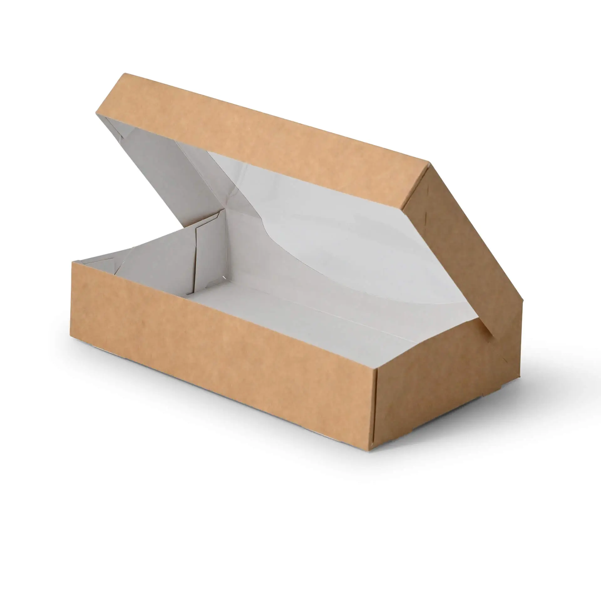 Faltschachteln mit Sichtfenster 20 x 12 x 4 cm, 900 ml, Zellulose-Fenster, aussen braun, innen weiss