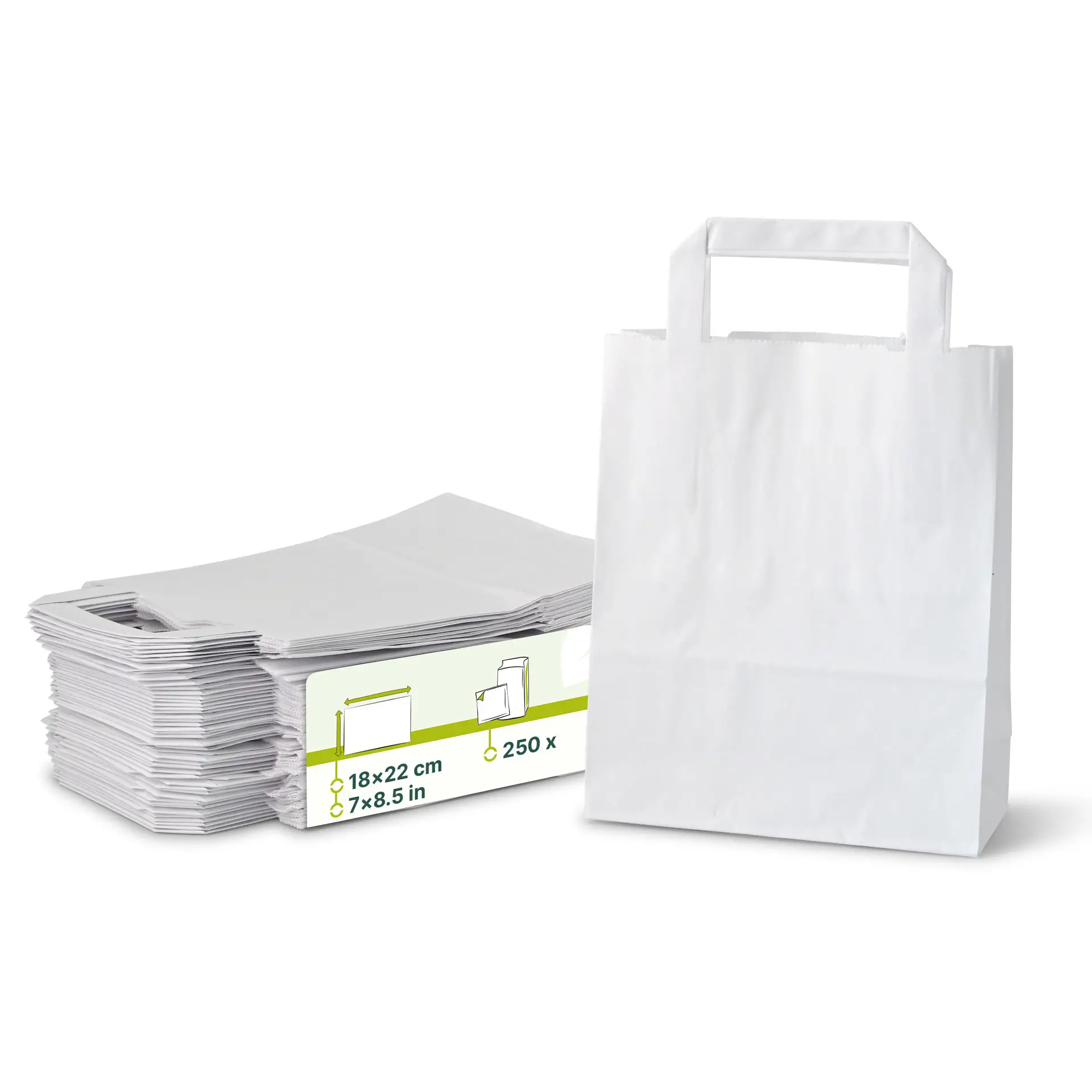 Tragetaschen aus Kraftpapier S, 18 x 8 x 22 cm, weiss Tragetaschen aus Kraftpapier S, 18 x 8 x 22 cm, weiss