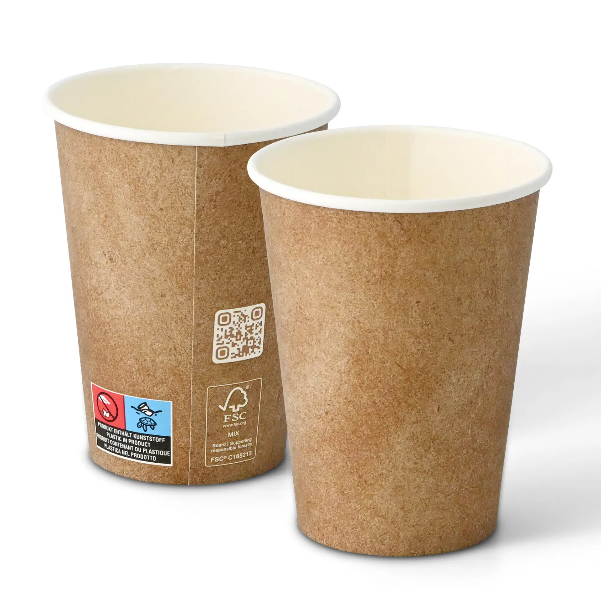 Gobelet en carton 300 ml / 12 oz, Ø 90 mm, simple paroi, brun / intérieur blanc, revêtu de PLA