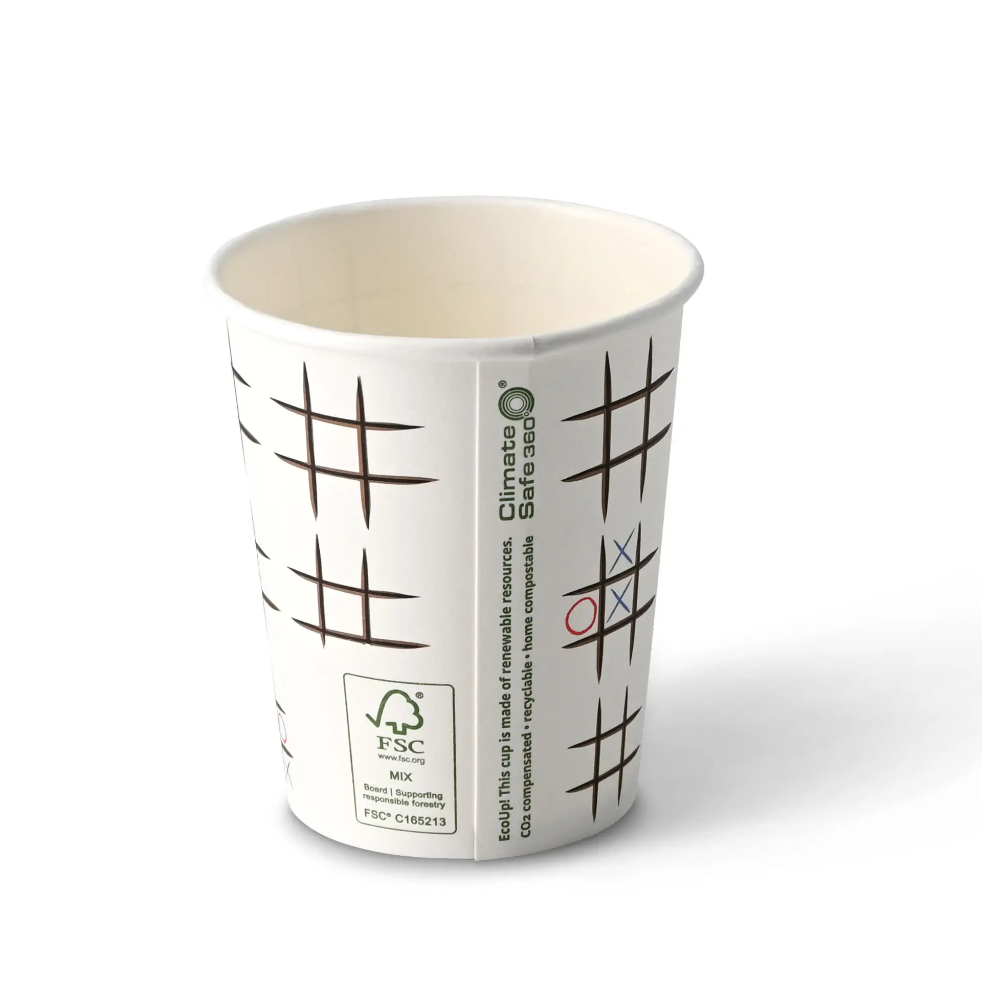 Gobelet en carton imprimé "Tic Tac Toe" 20 cl / 8 oz, Ø 80 mm, blanc