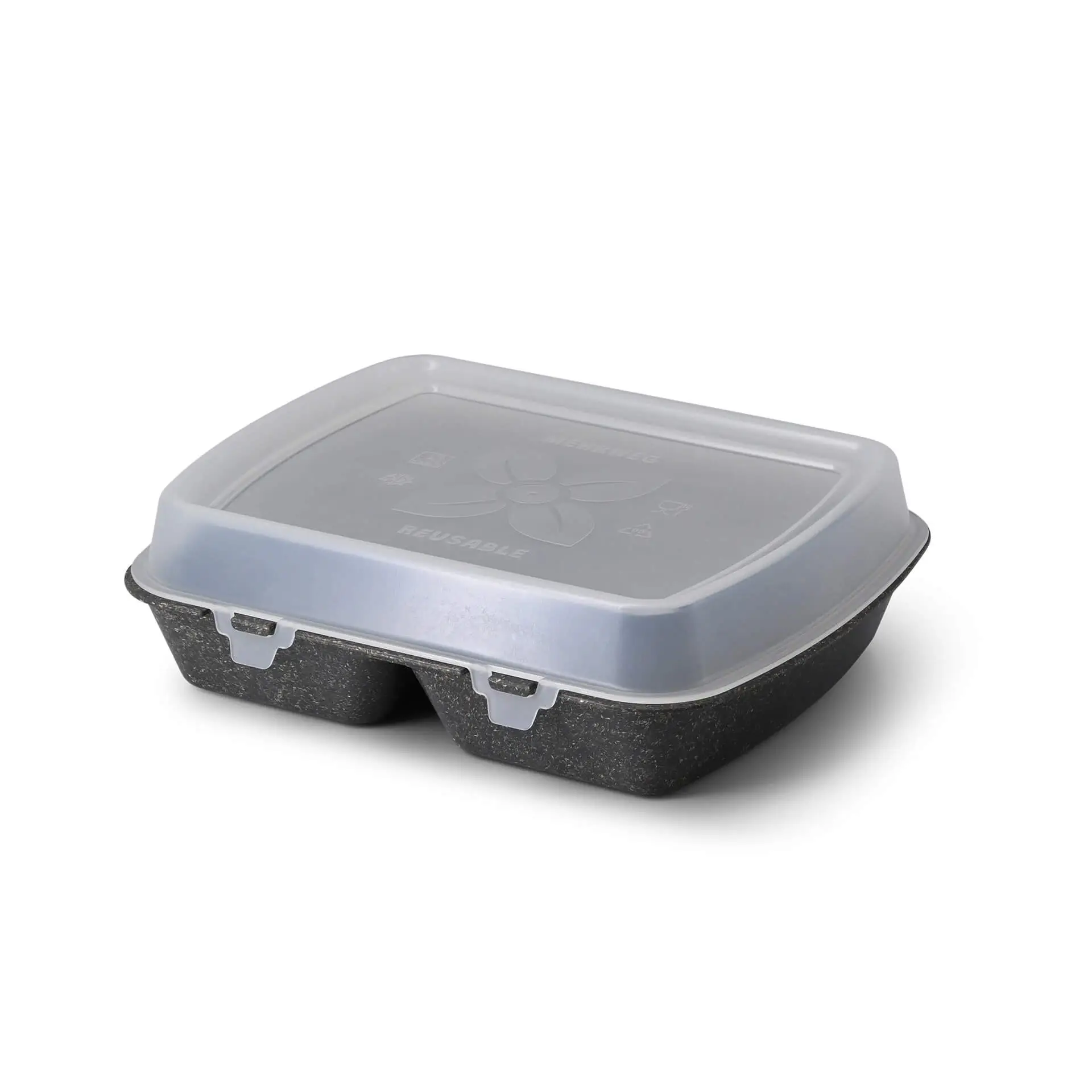 Contenant réutilisable « merways Box » poivre / gris 24,5 x 20 x 4,5cm, 2 compartiments, HP4/2 dfc00852-mehrweg-menuebehaelter-merways-box-245-x-20-x-45-cm-2-kammern-hp42-pfeffer-grau-5