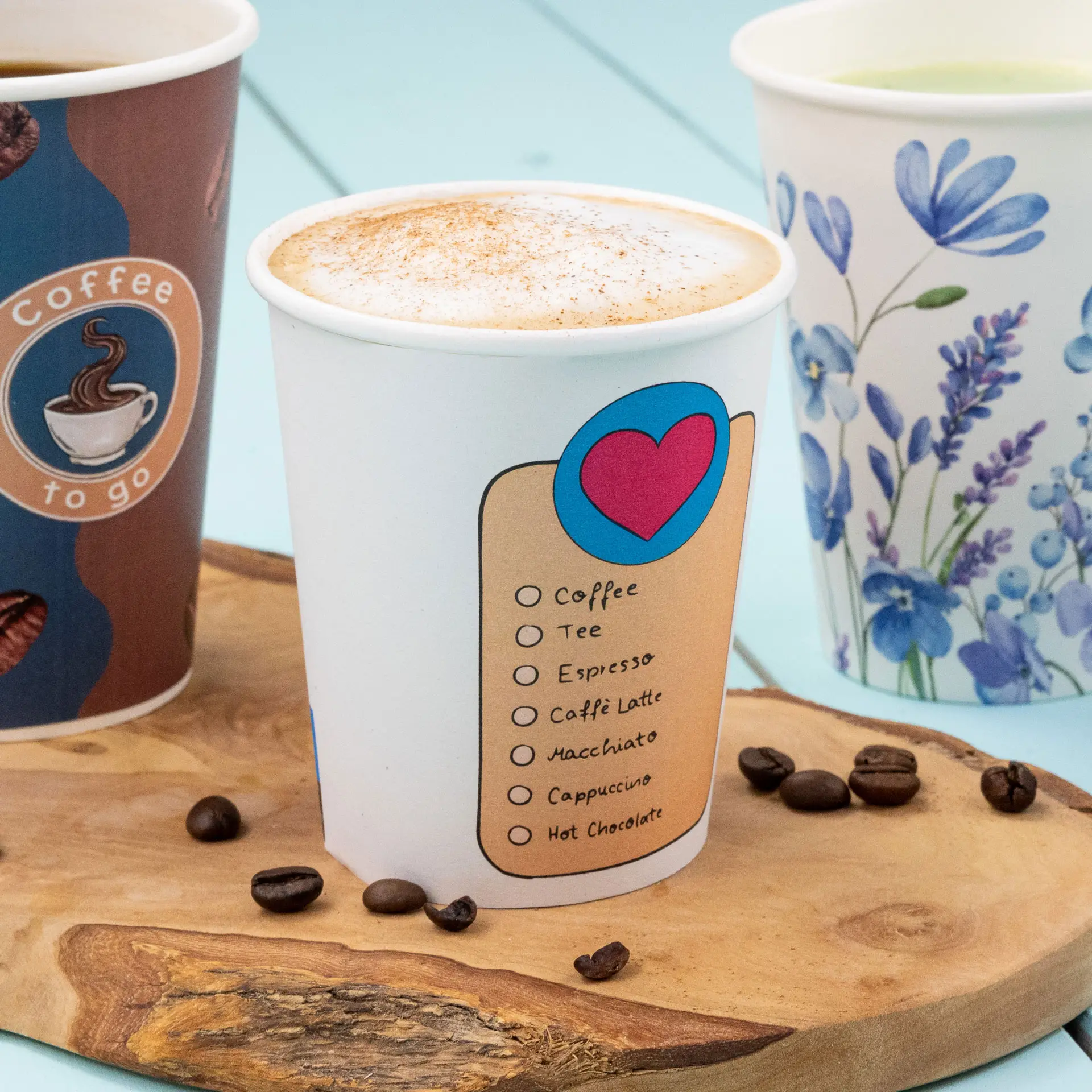 Gobelet en carton imprimé "Coffeelove" 20 cl / 8 oz, Ø 80 mm, blanc