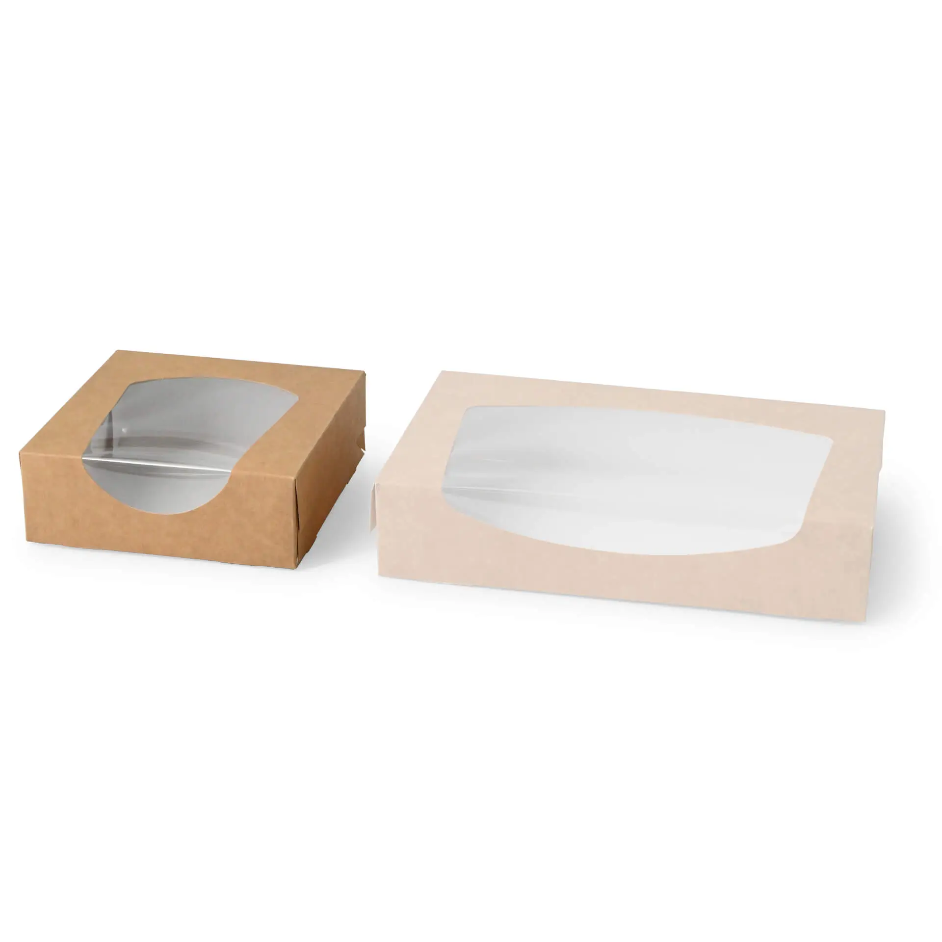 Faltschachteln mit Sichtfenster 12 x 12 x 4 cm, 600 ml, Zellulose-Fenster, aussen braun, innen weiss, faltbar