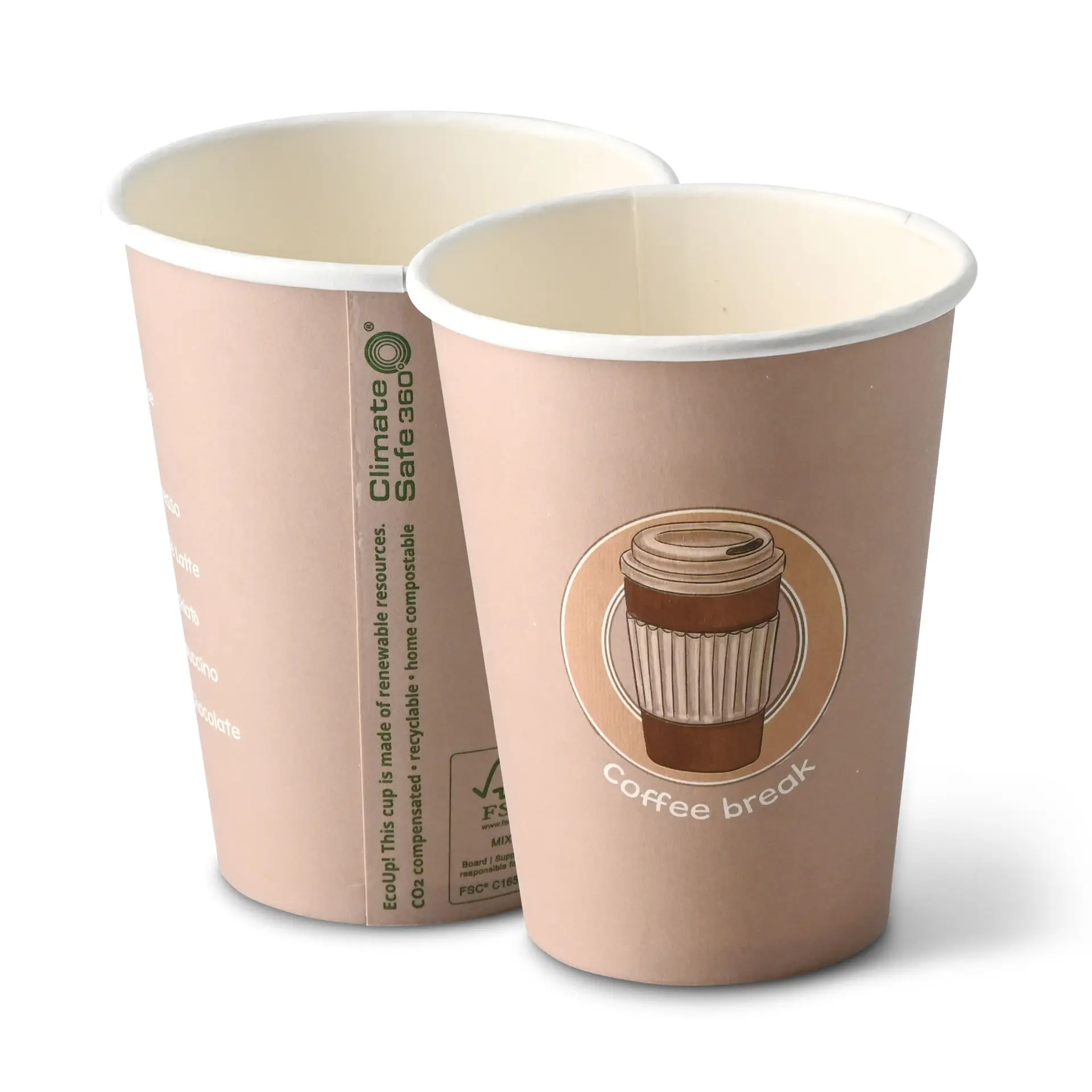 Gobelet en carton imprimé "Coffeebreak" 30 cl / 12 oz, Ø 80 mm, blanc