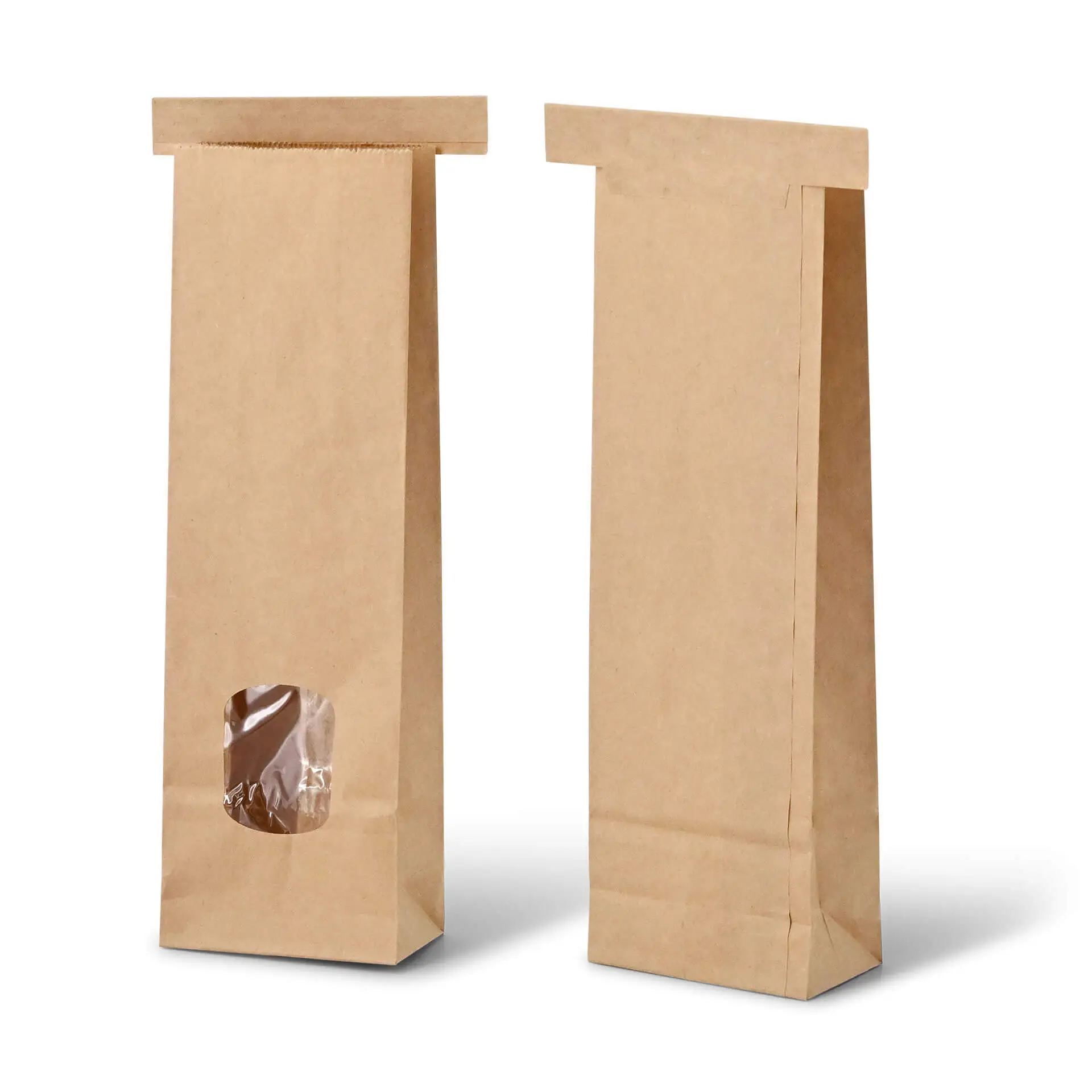 Sac SOS kraft brun XS, fenêtre PP et fermeture, 7,5 x 4,5 x 24 cm dre03990-blockbeutel-m-fenster-xs-75-x-45-x-24-cm-pp-folie-braun-clipband-kraftpapier-2